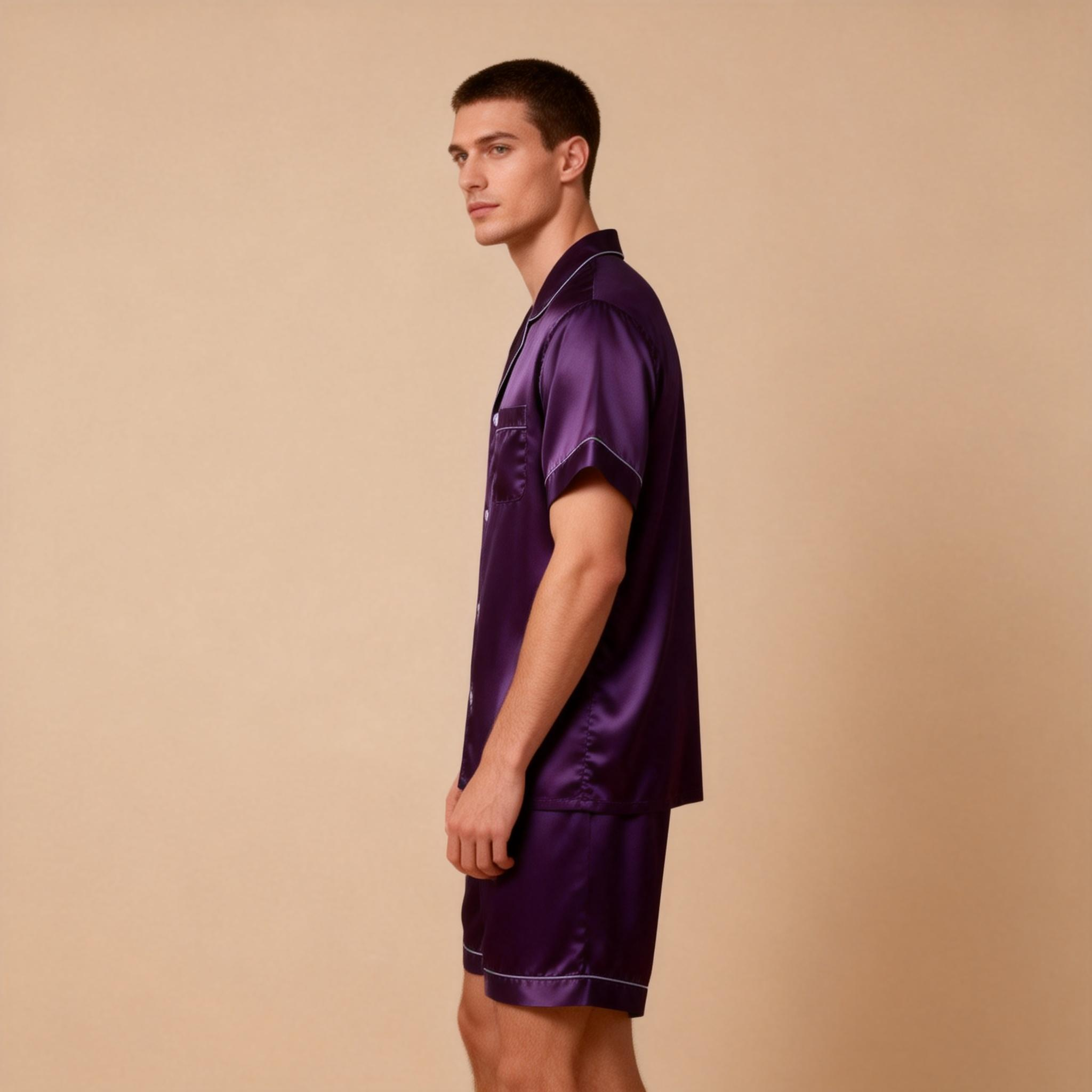 Silky Satin Solid Sleep Set for Men