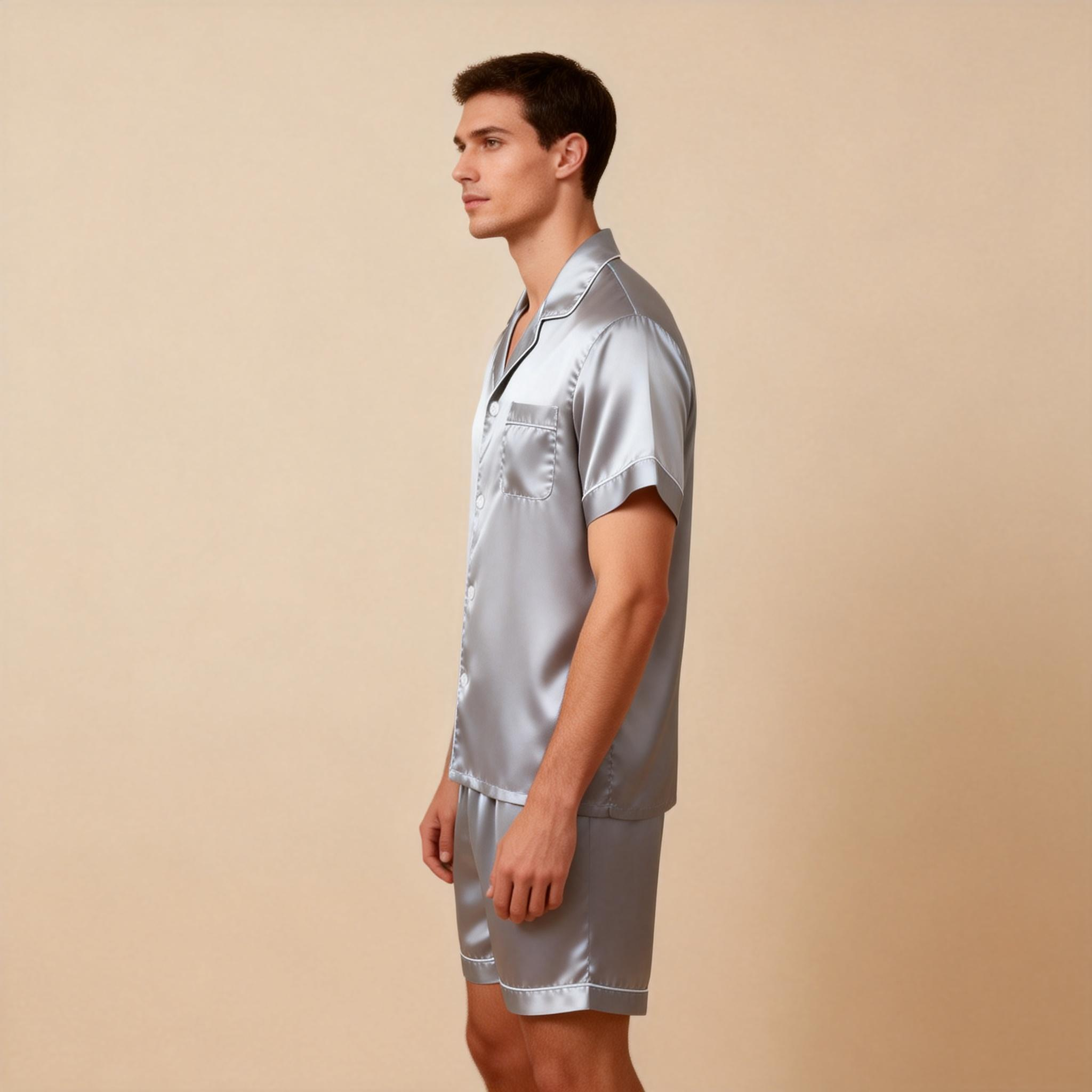 Silky Satin Solid Sleep Set for Men-Teal