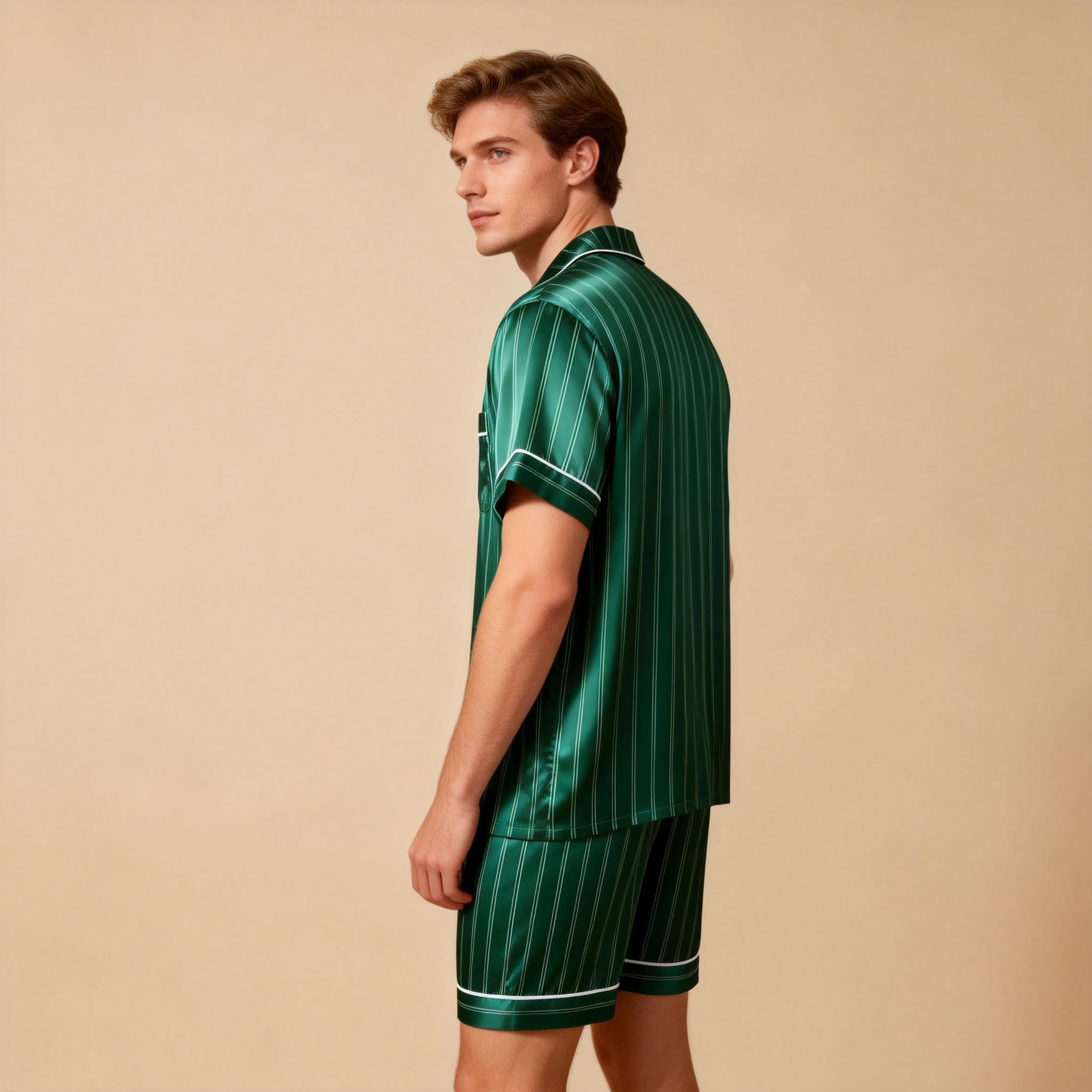 Silky Satin Striped Printed Sleep Set for Men-Royal