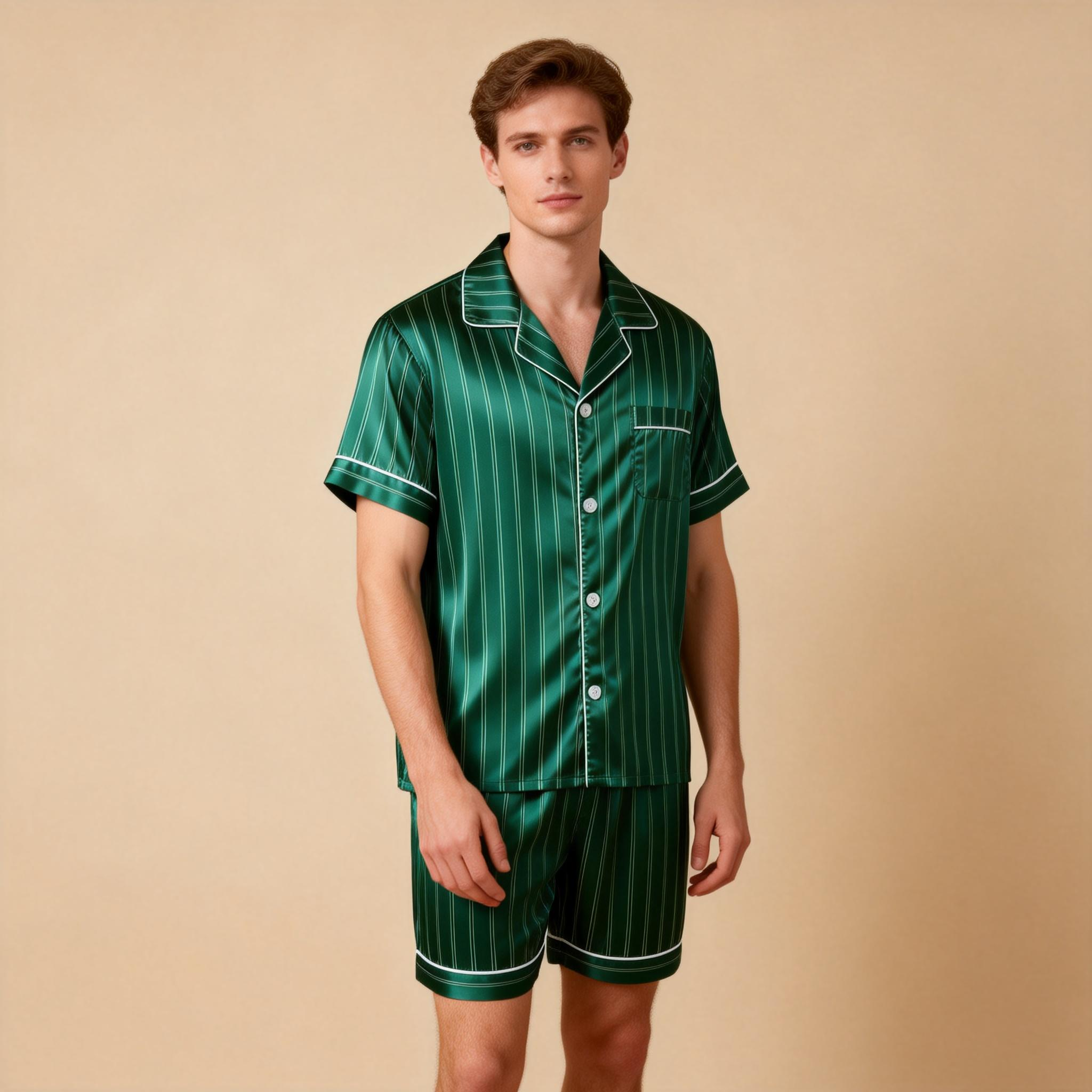 Silky Satin Striped Printed Sleep Set for Men-Royal