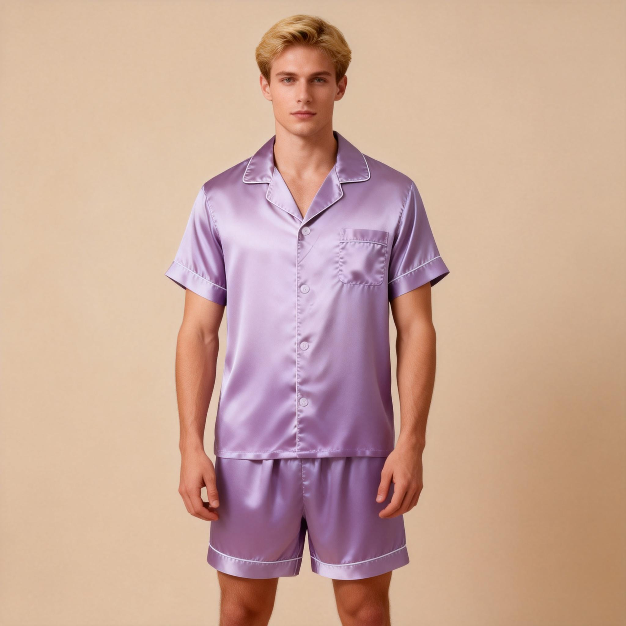 Silky Satin Solid Sleep Set for Men