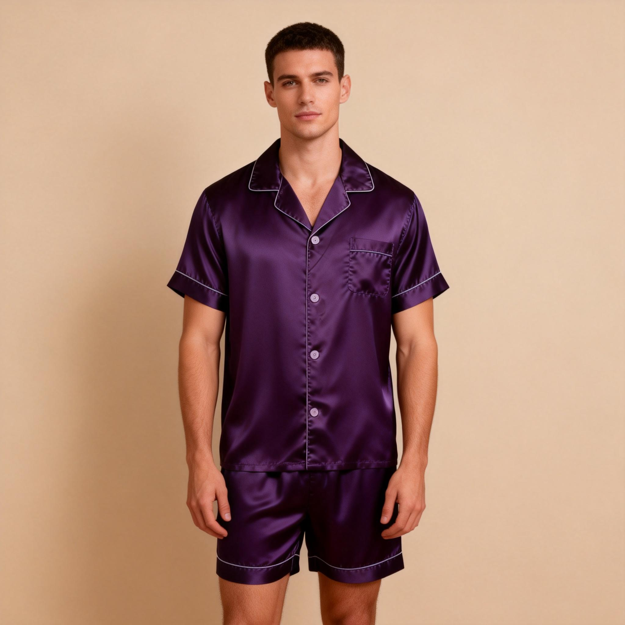 Silky Satin Solid Sleep Set for Men