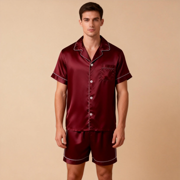 Silky Satin Solid Sleep Set for Men-Burgundy