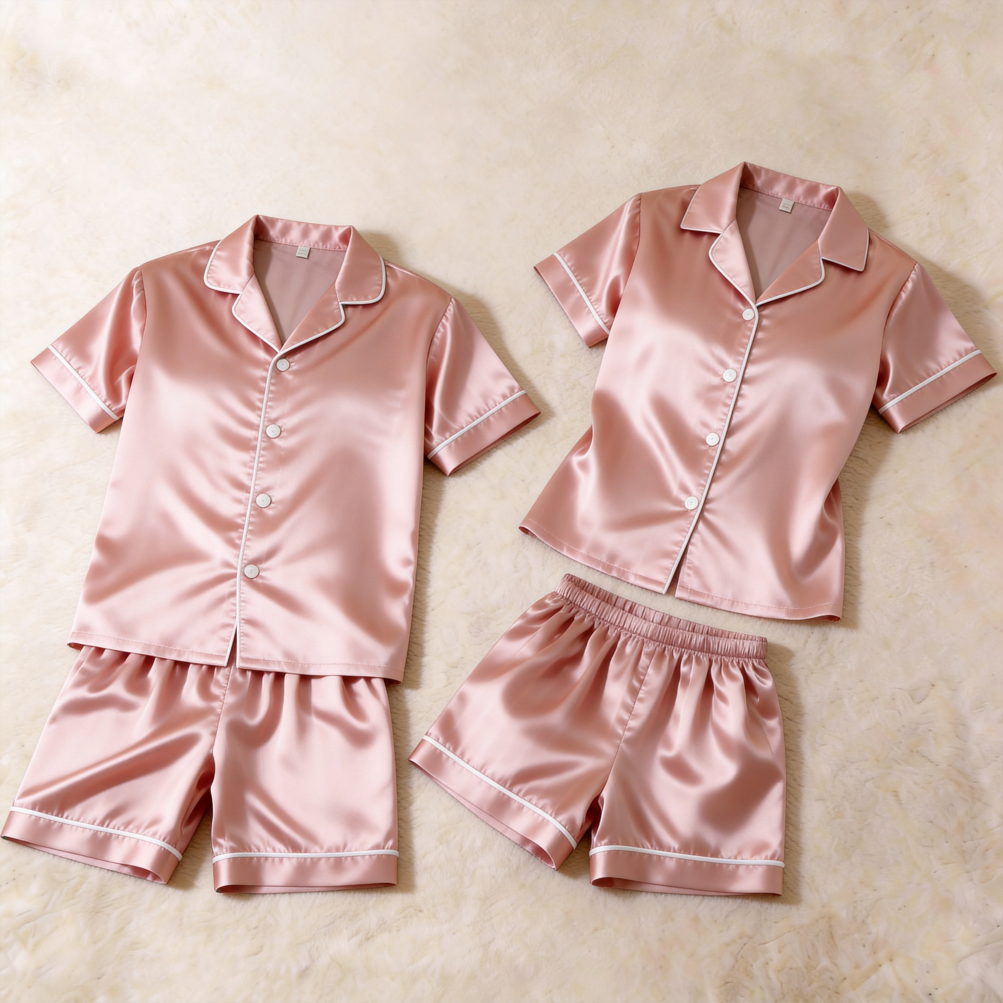 Silky Classic Solid Couple Sleepwear – Satin Short Sleeve Pajama Set