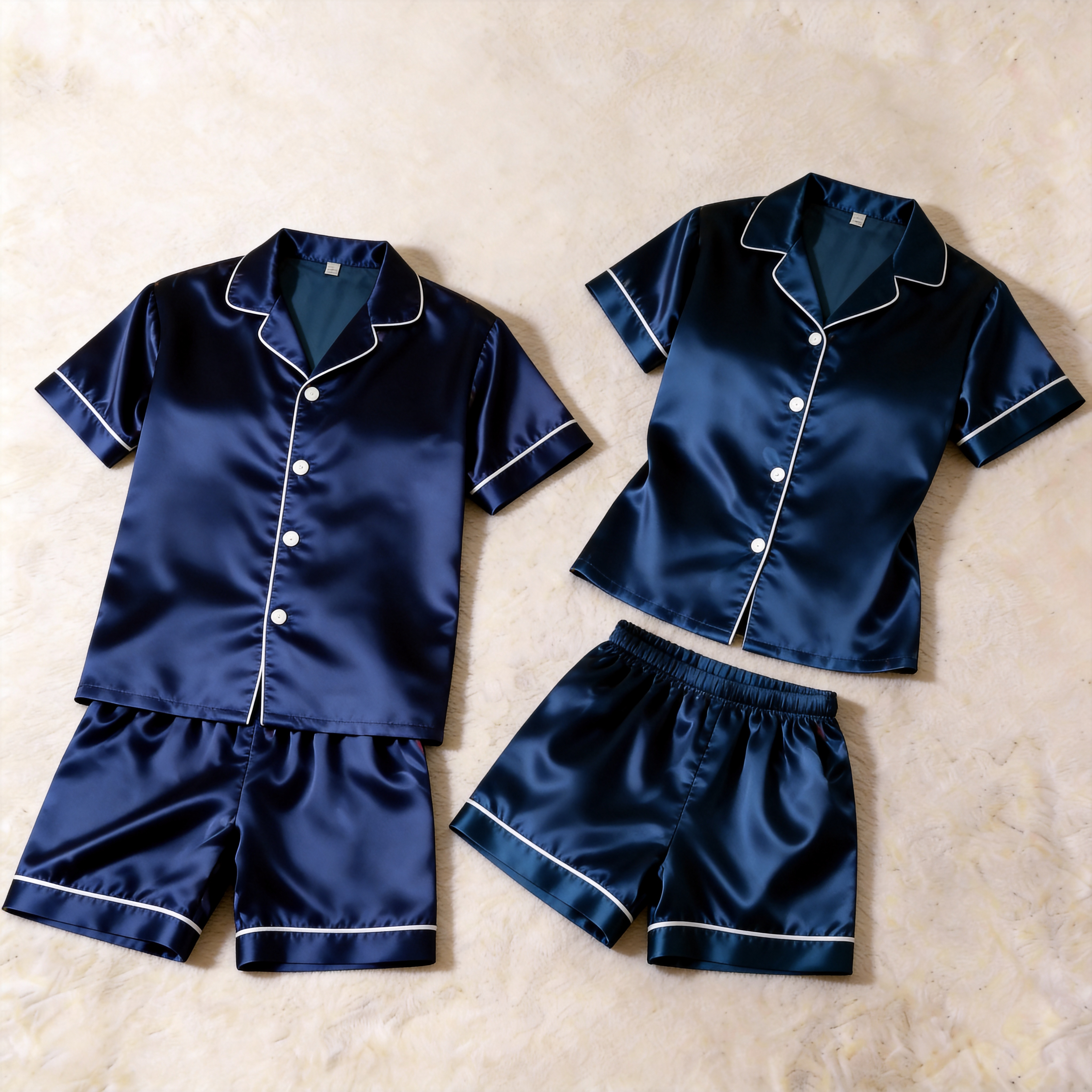 Silky Classic Solid Couple Sleepwear – Satin Short Sleeve Pajama Set