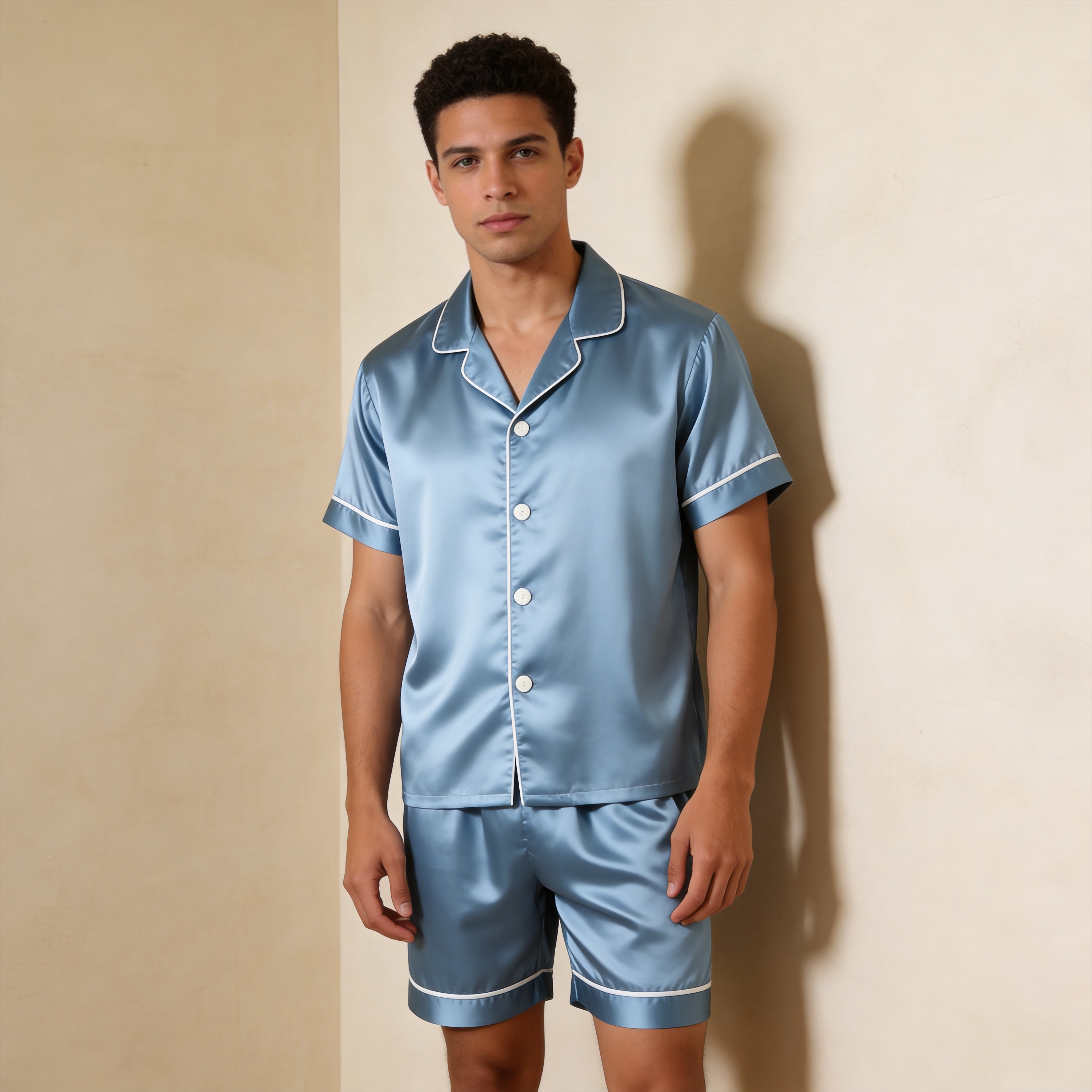 Silky Classic Solid Couple Sleepwear – Satin Short Sleeve Pajama Set