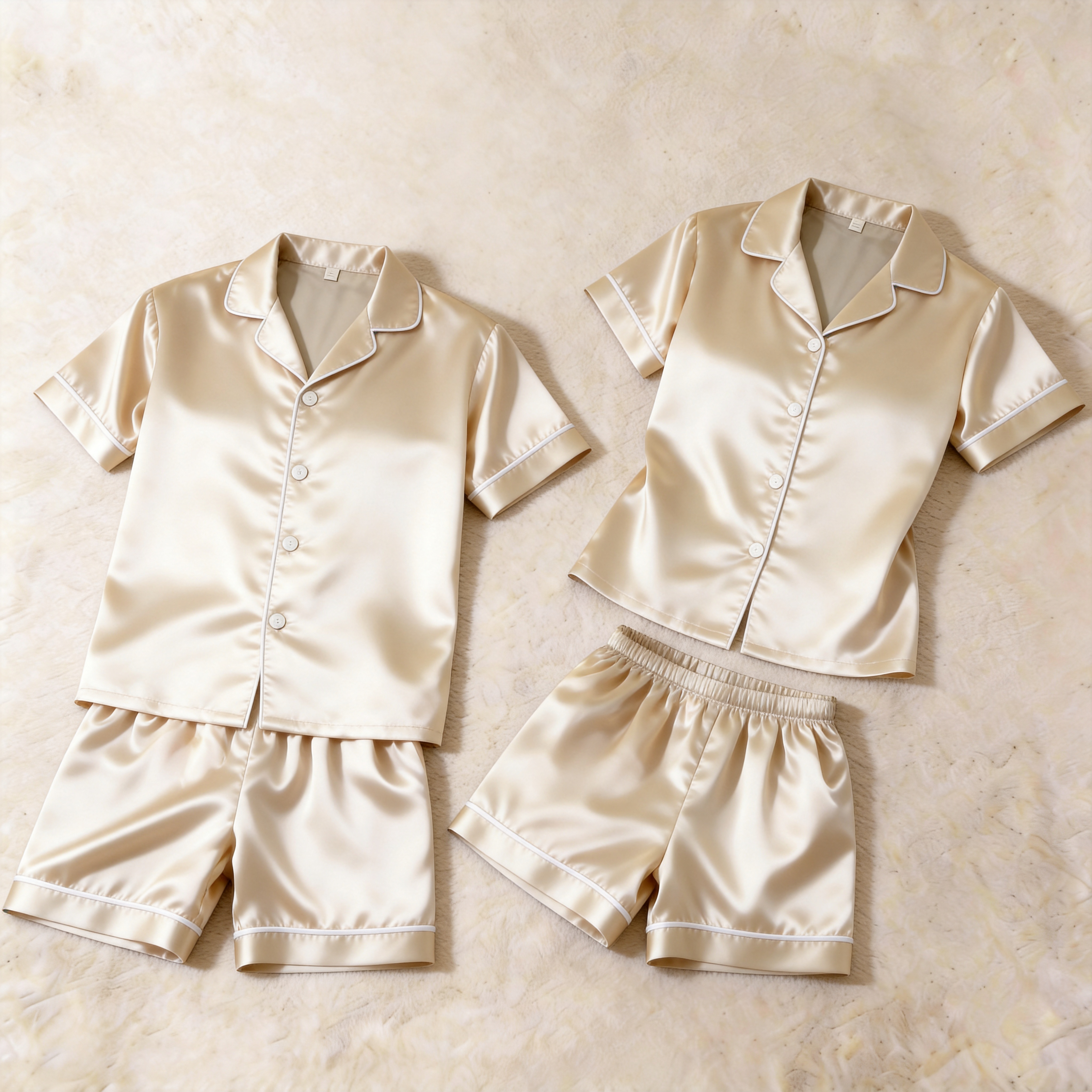 Silky Classic Solid Couple Sleepwear – Satin Short Sleeve Pajama Set