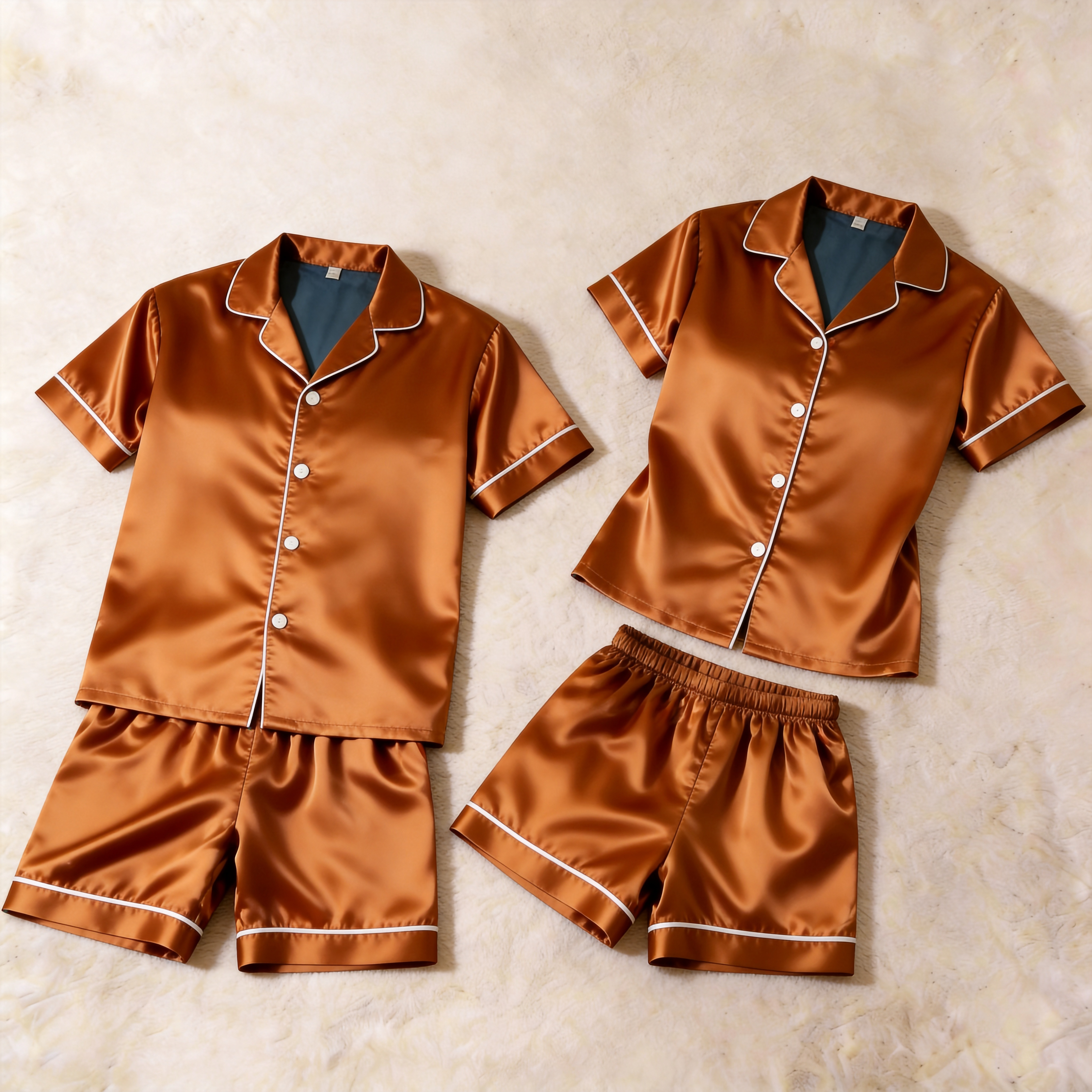 Silky Classic Solid Couple Sleepwear – Satin Short Sleeve Pajama Set