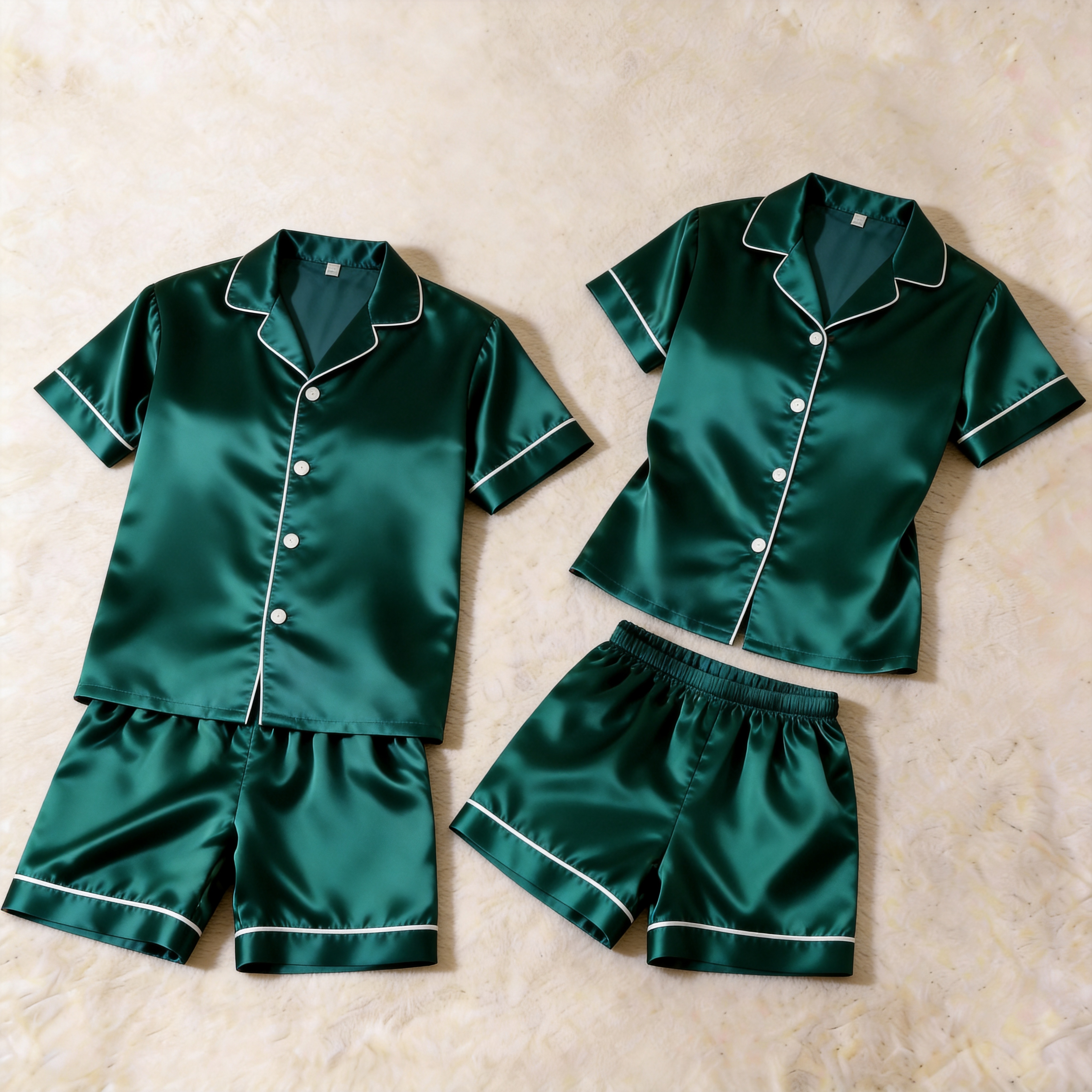Silky Classic Solid Couple Sleepwear – Satin Short Sleeve Pajama Set