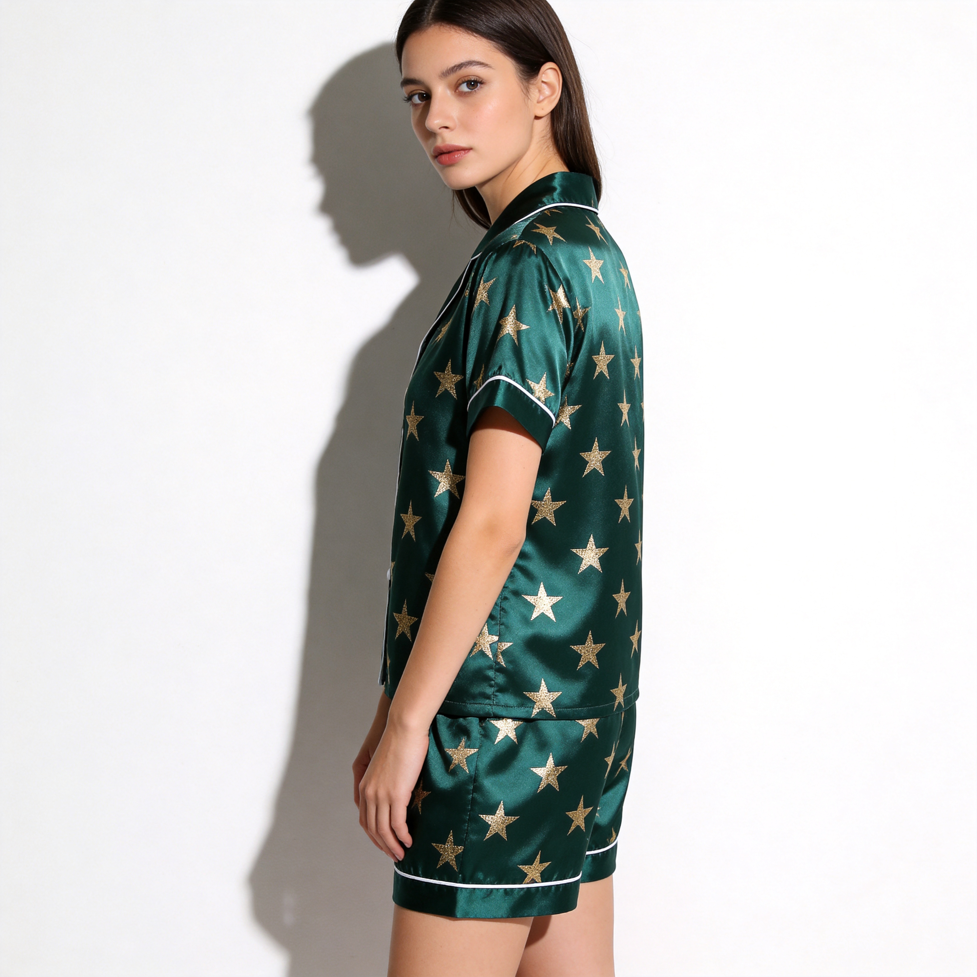 Elegant Stars Print Satin Sleepwear – Understated Luxury Couple Set