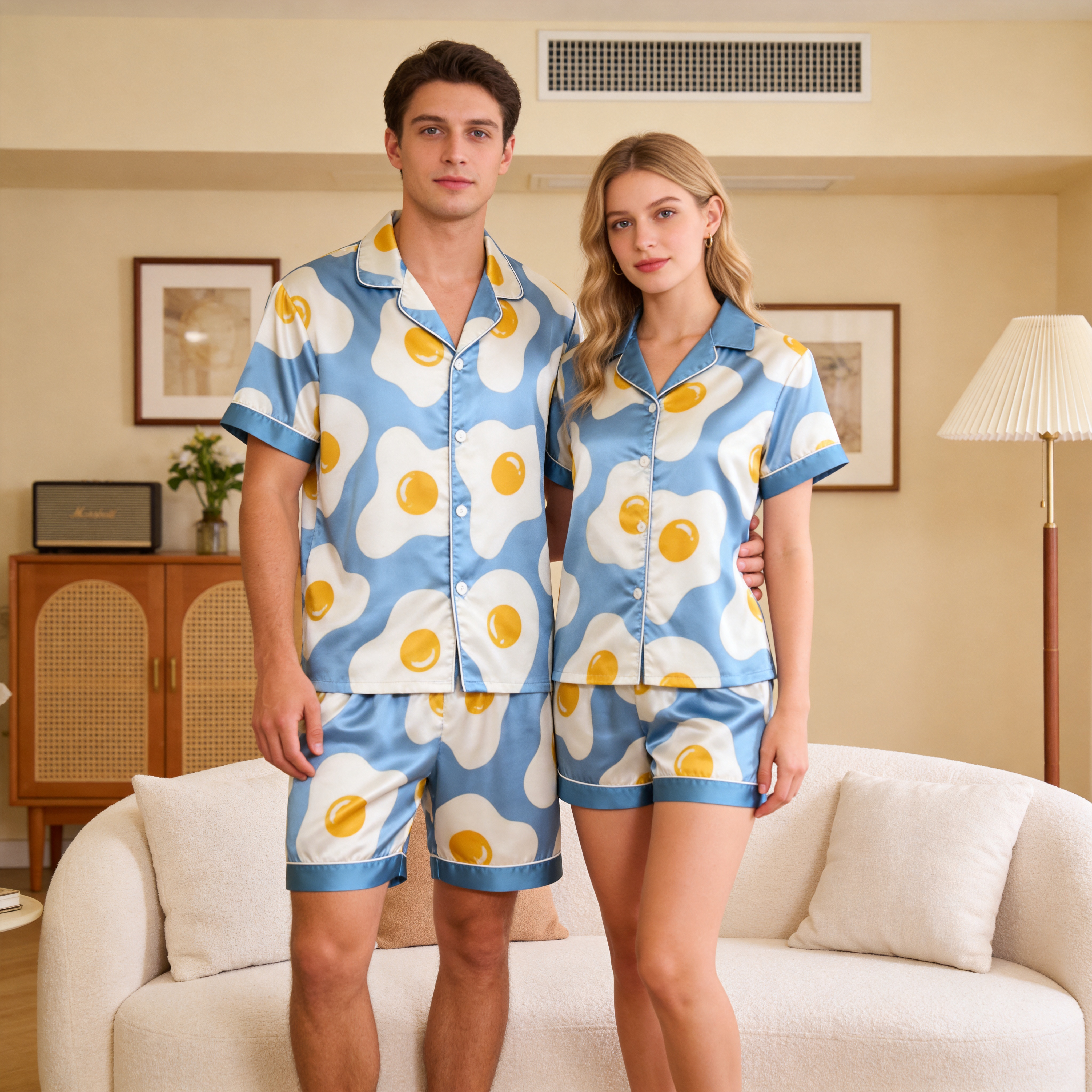 Satin Print Pajama Set – Unique Couple Sleepwear