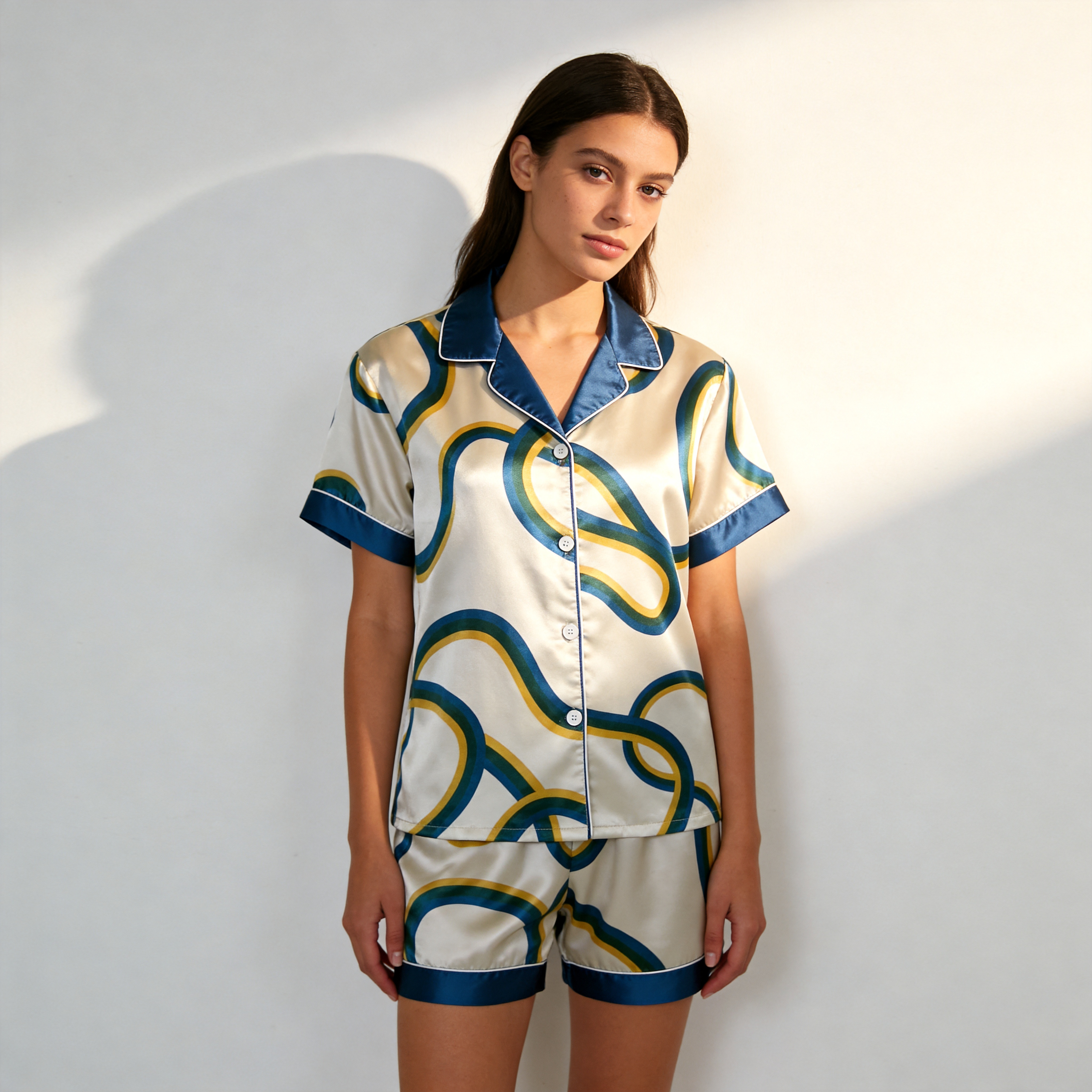 Line Art Design Satin Sleepwear – Understated Luxury Couple Set