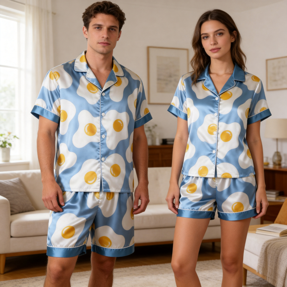Satin Print Pajama Set – Unique Couple Sleepwear