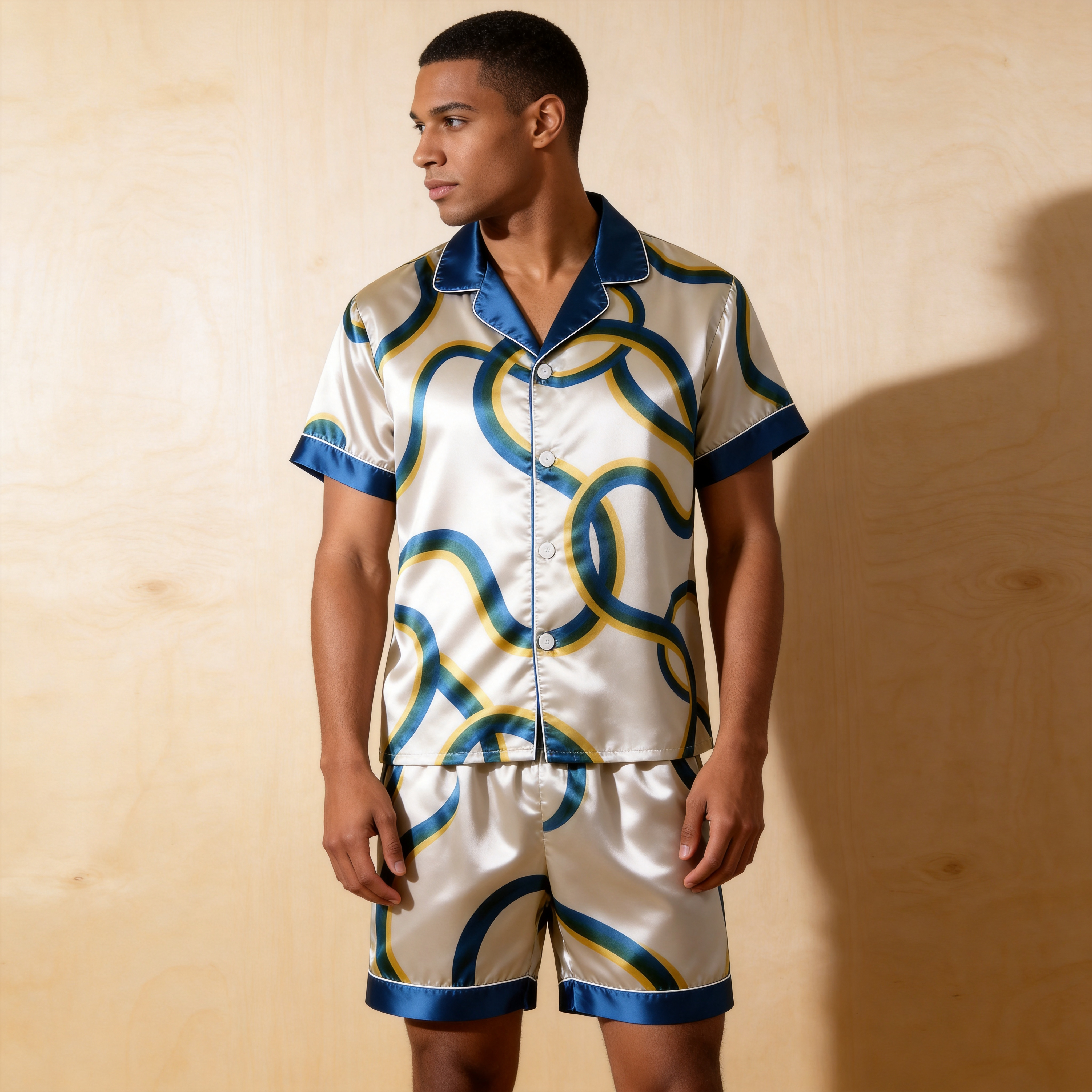 Line Art Design Satin Sleepwear – Understated Luxury Couple Set