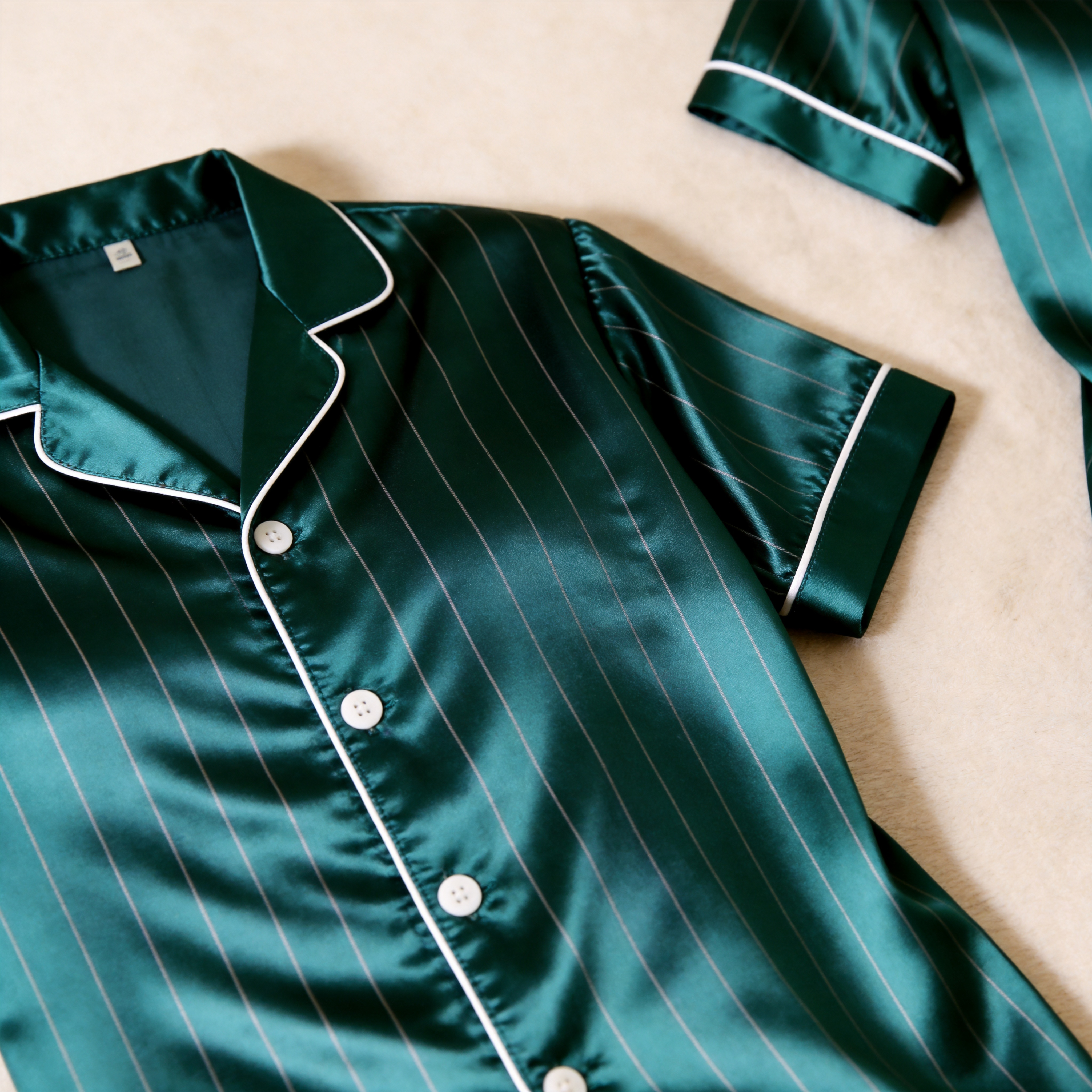 Classic Green Satin Striped Print Pajama Set – Silky Couple Sleepwear