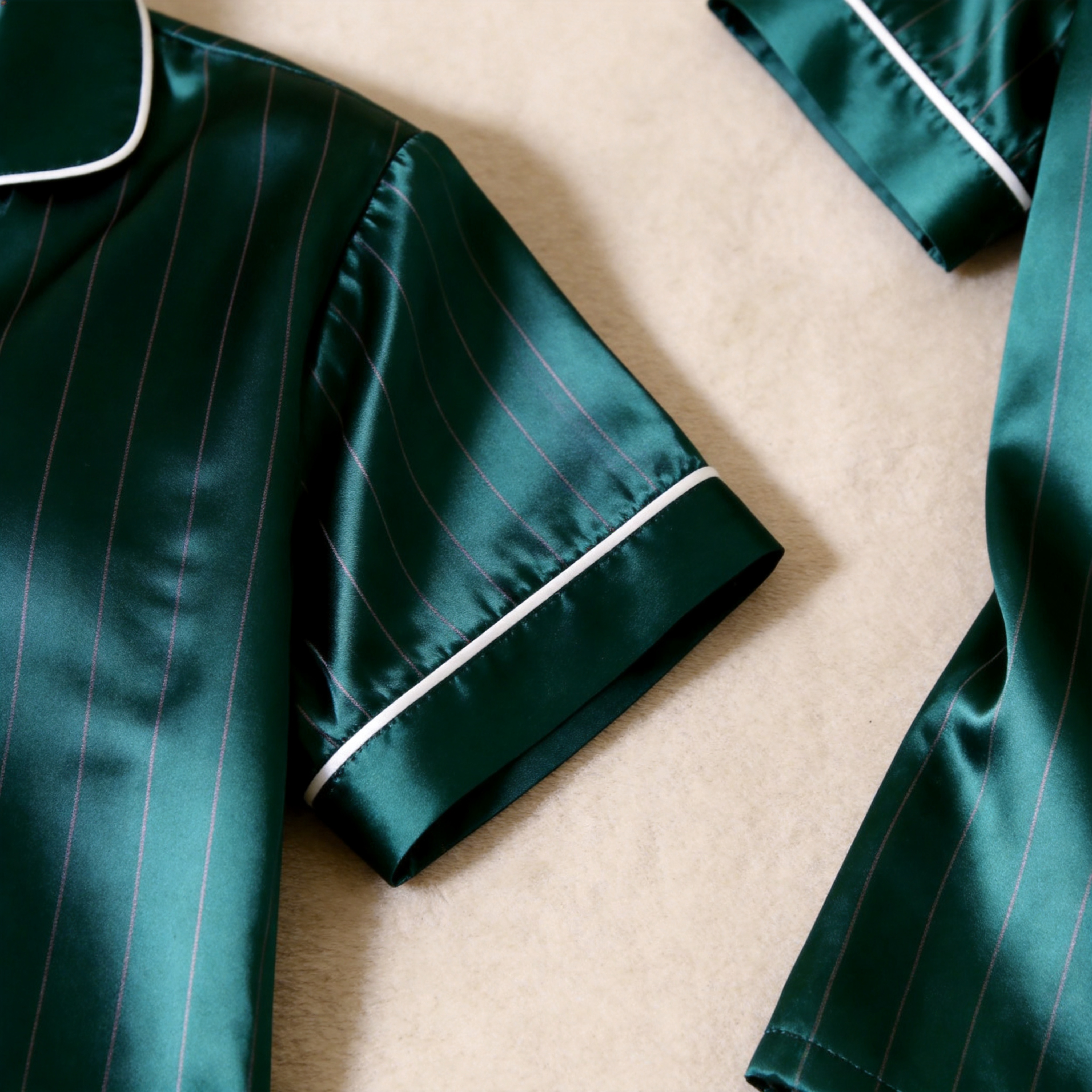 Classic Green Satin Striped Print Pajama Set – Silky Couple Sleepwear