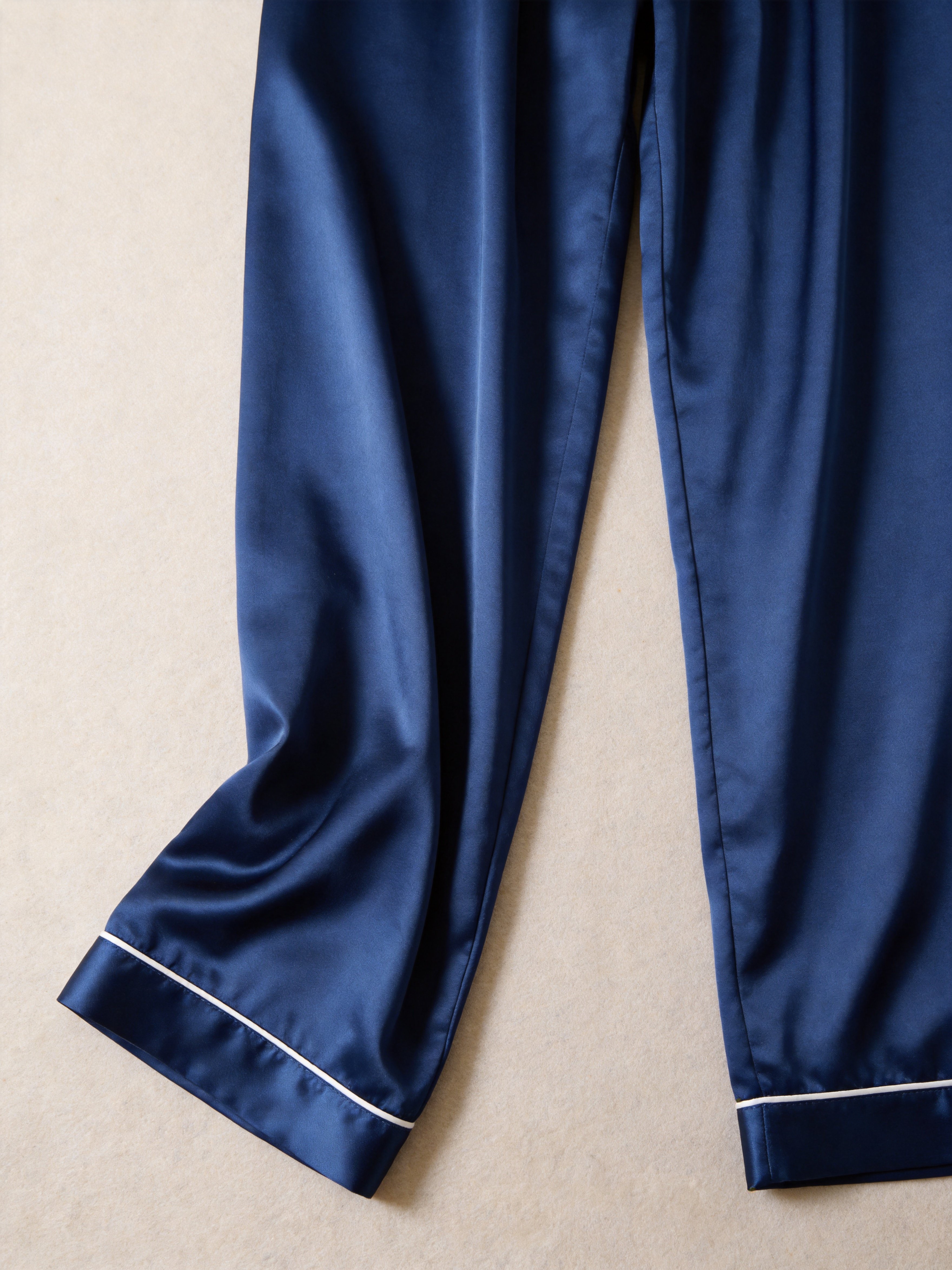 Solid Navy Blue Satin Short Sleeve Couple Button-Down Pajamas