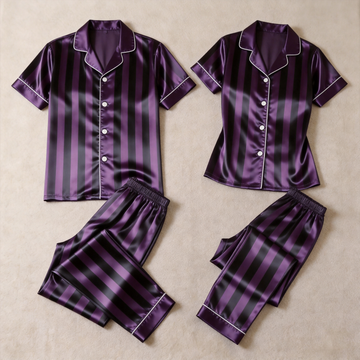 Luxury Vertical Stripe Satin Couples Pajamas