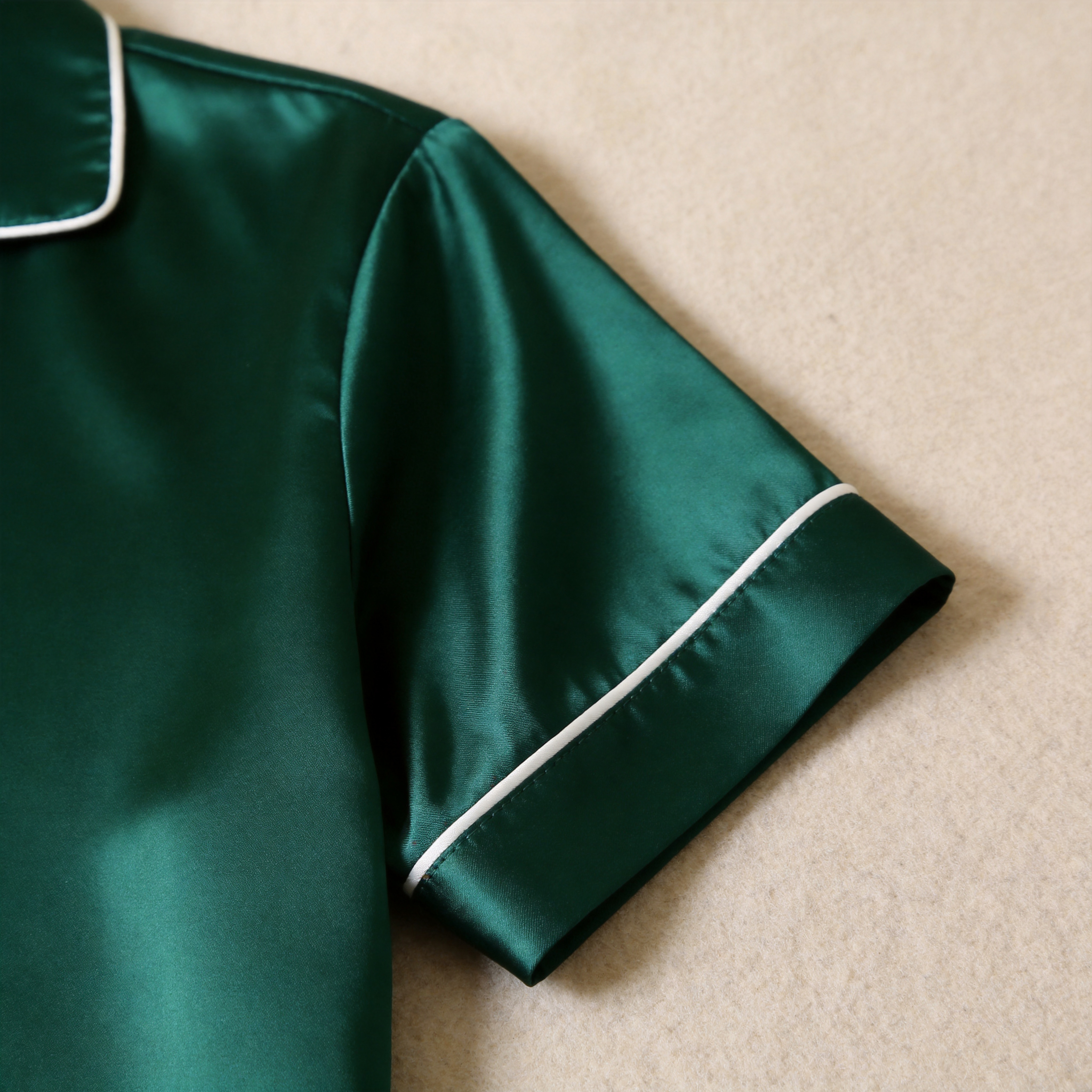 Solid Satin Short Sleeve Couple Button-Down Pajamas