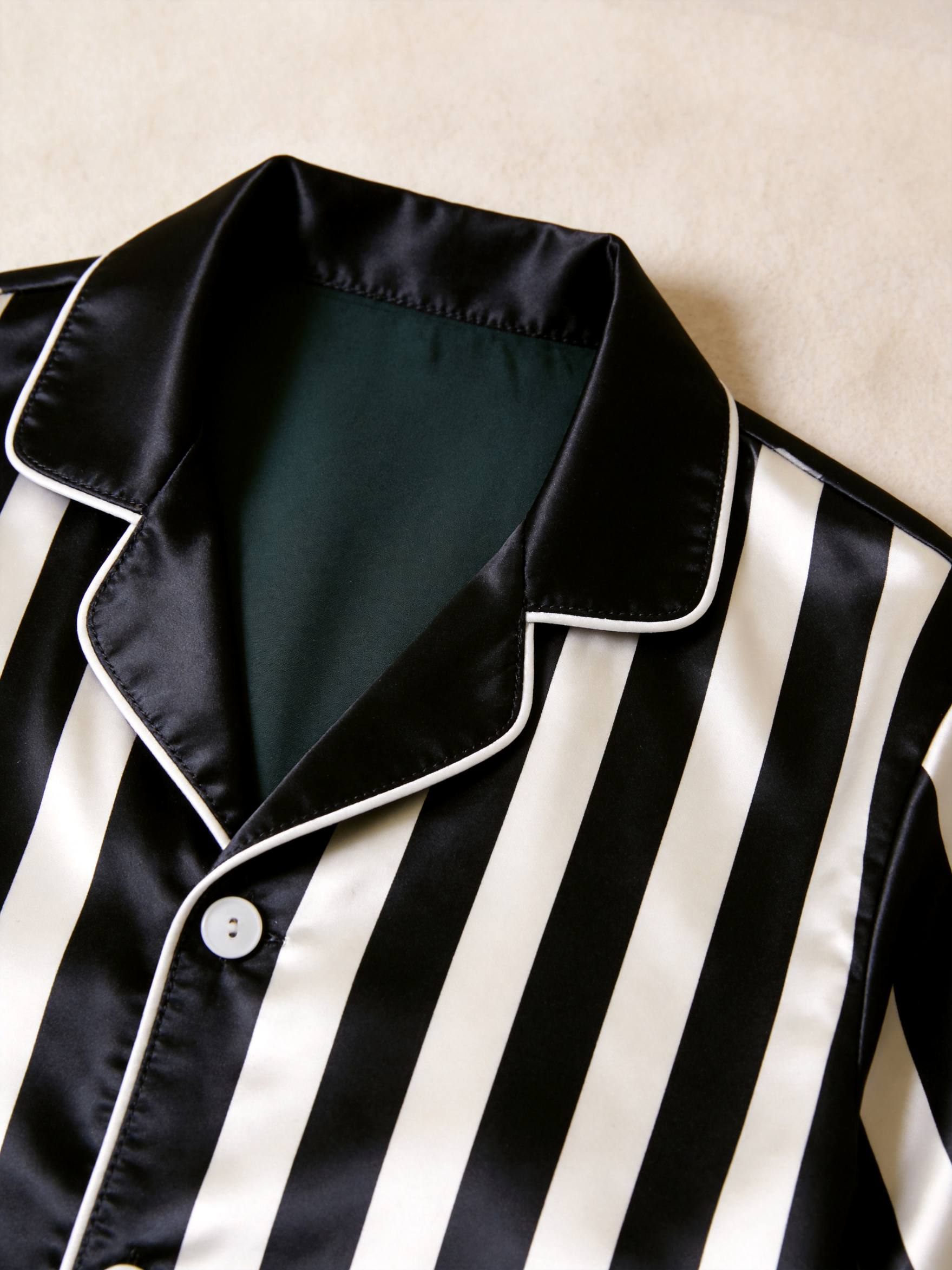 Classic Striped Satin Matching Couple Pajamas – Short Sleeve Button-Down Top & Pants Sleepwear Set