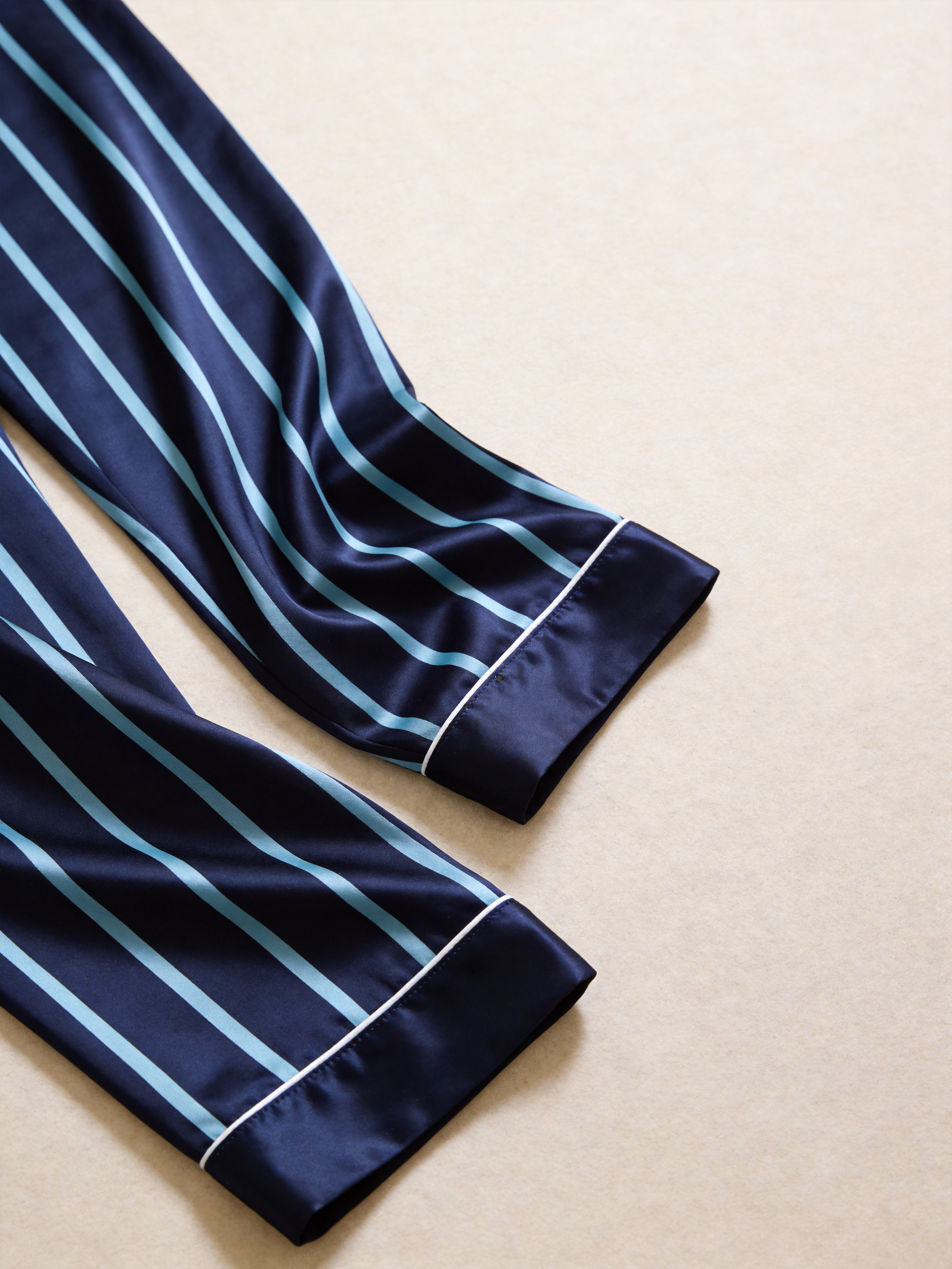 Vertical Stripe Short Sleeve Notched Collar Button-Down Shirt and Long Pants Nightwear