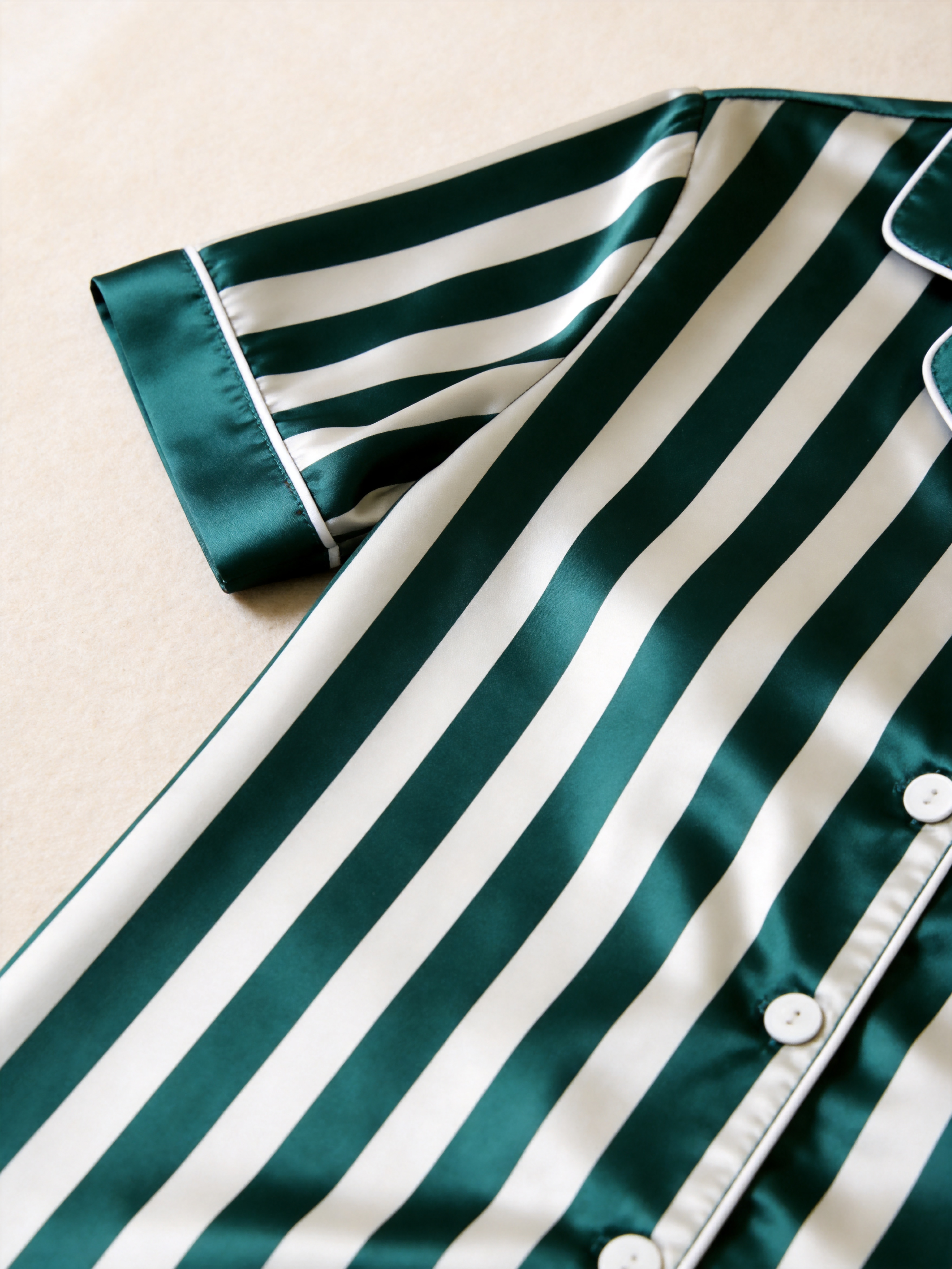 Classic Striped Satin Matching Couple Pajamas – Short Sleeve Button-Down Top & Pants Sleepwear Set