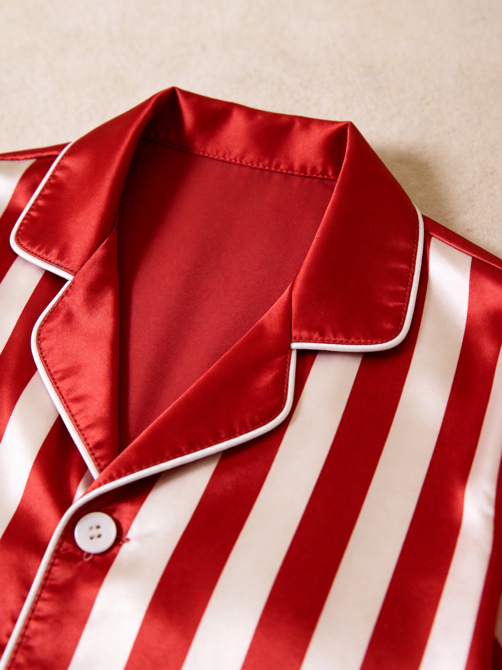 Classic Striped Satin Matching Couple Pajamas – Short Sleeve Button-Down Top & Pants Sleepwear Set