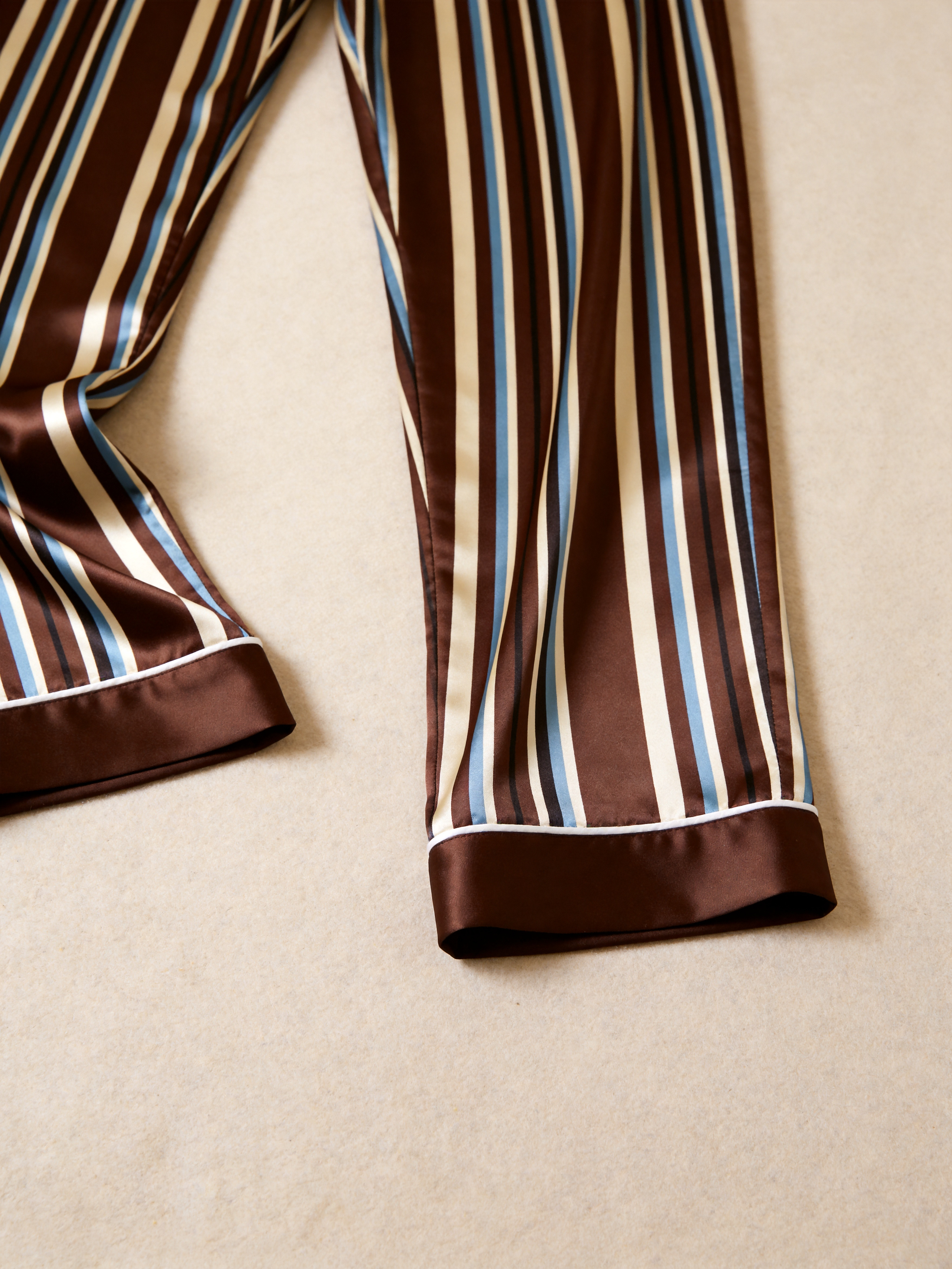 Vertical Stripe Short Sleeve Notched Collar Button-Down Shirt and Long Pants Nightwear
