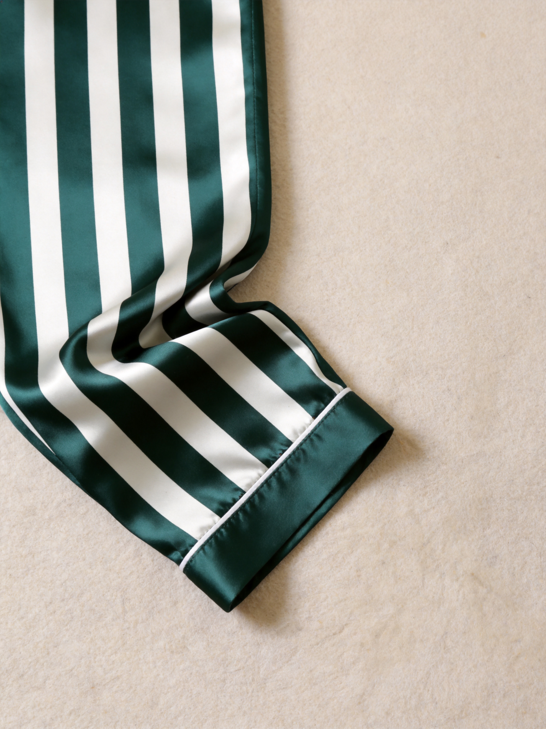 Classic Striped Satin Matching Couple Pajamas – Short Sleeve Button-Down Top & Pants Sleepwear Set