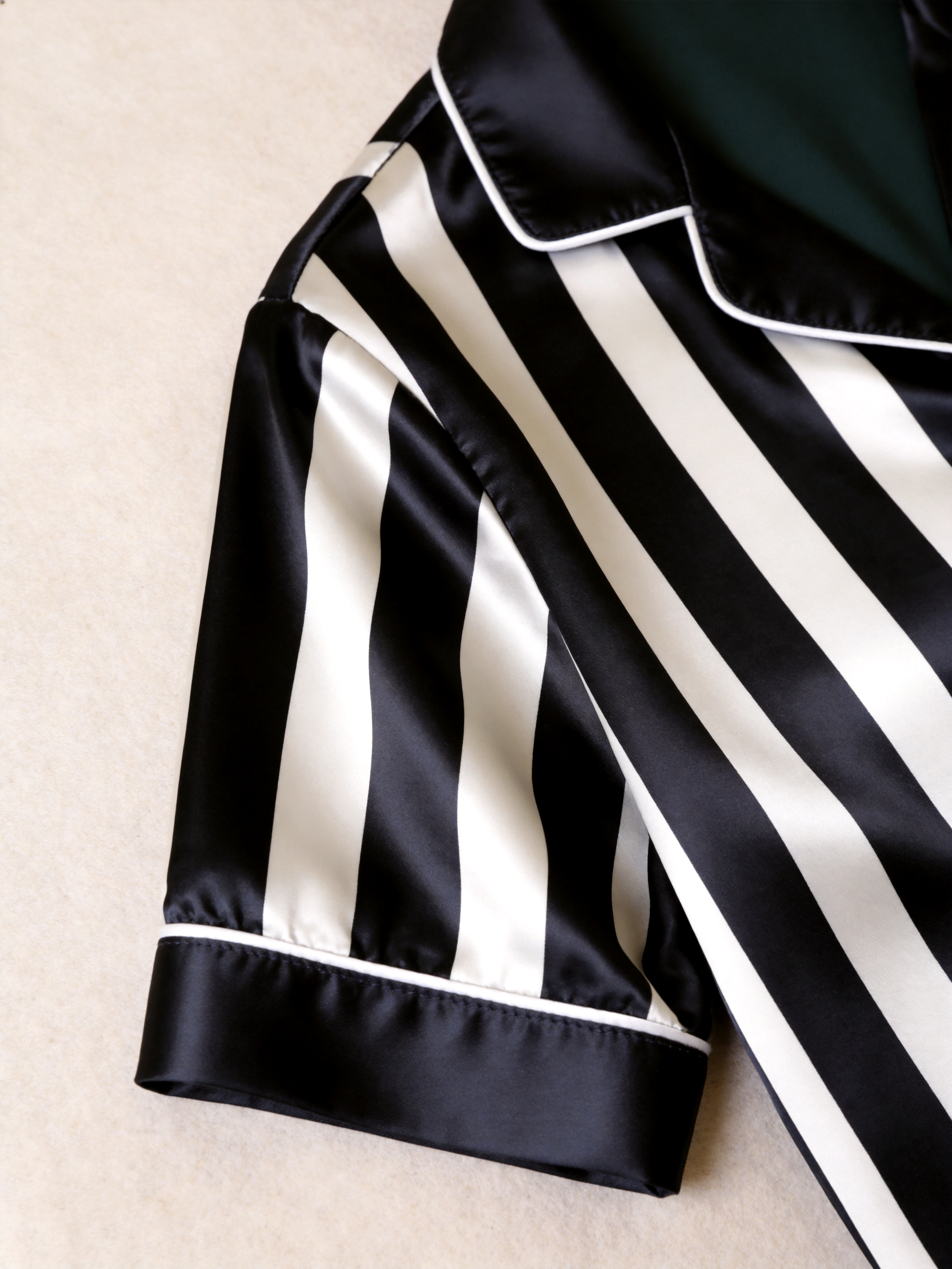 Classic Striped Satin Matching Couple Pajamas – Short Sleeve Button-Down Top & Pants Sleepwear Set
