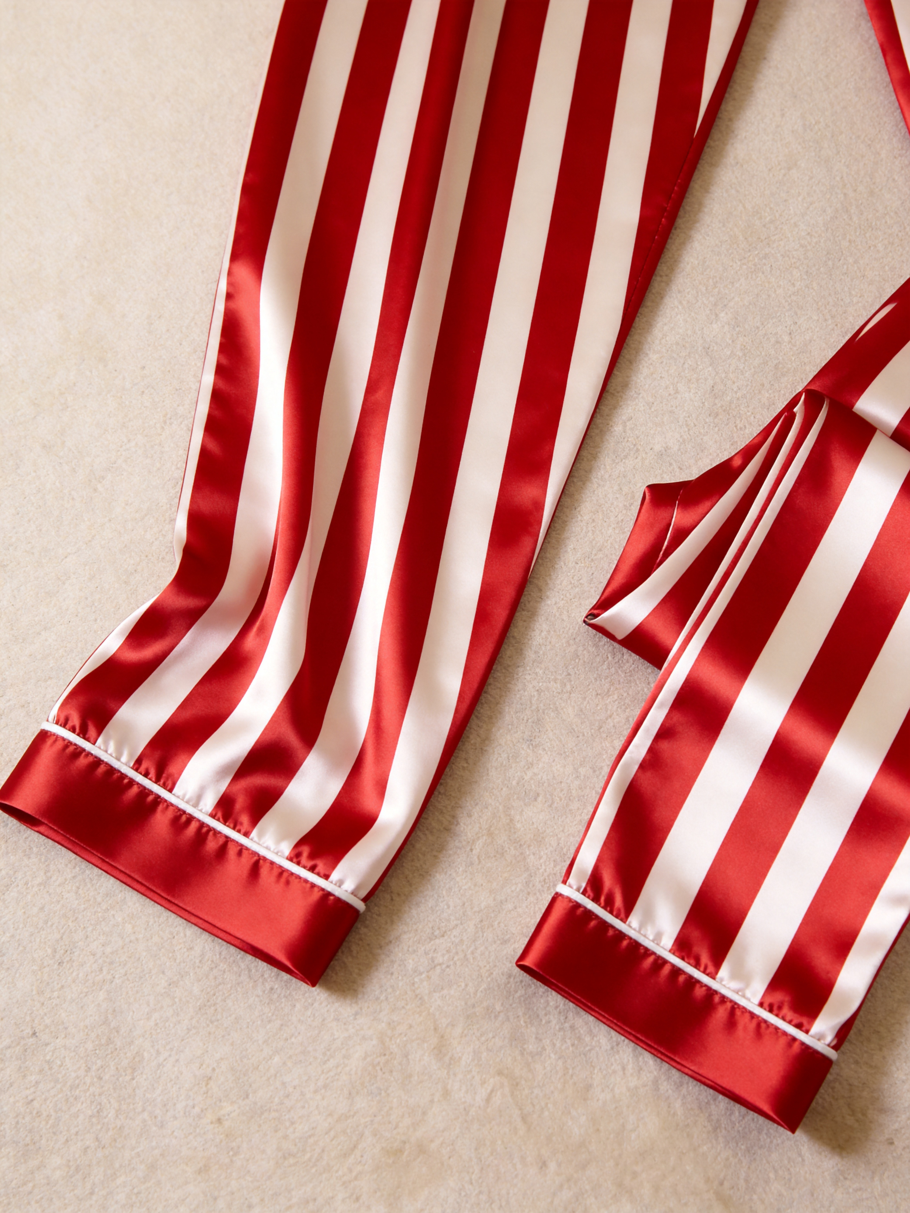 Classic Striped Satin Matching Couple Pajamas – Short Sleeve Button-Down Top & Pants Sleepwear Set