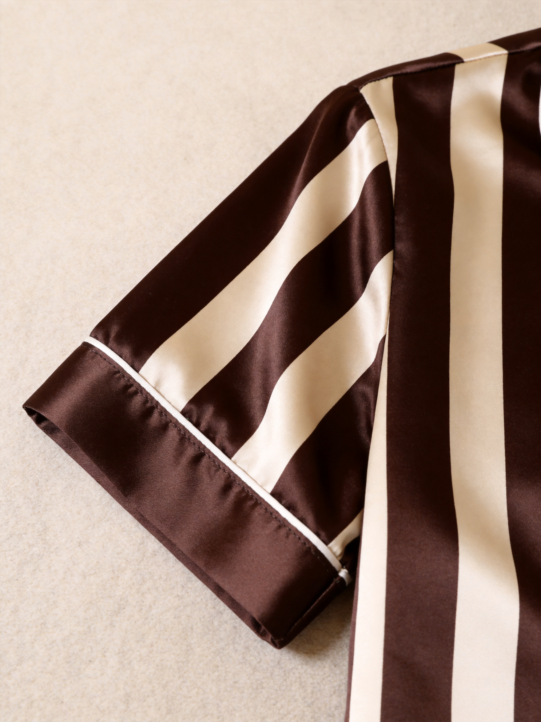 Classic Striped Satin Matching Couple Pajamas – Short Sleeve Button-Down Top & Pants Sleepwear Set