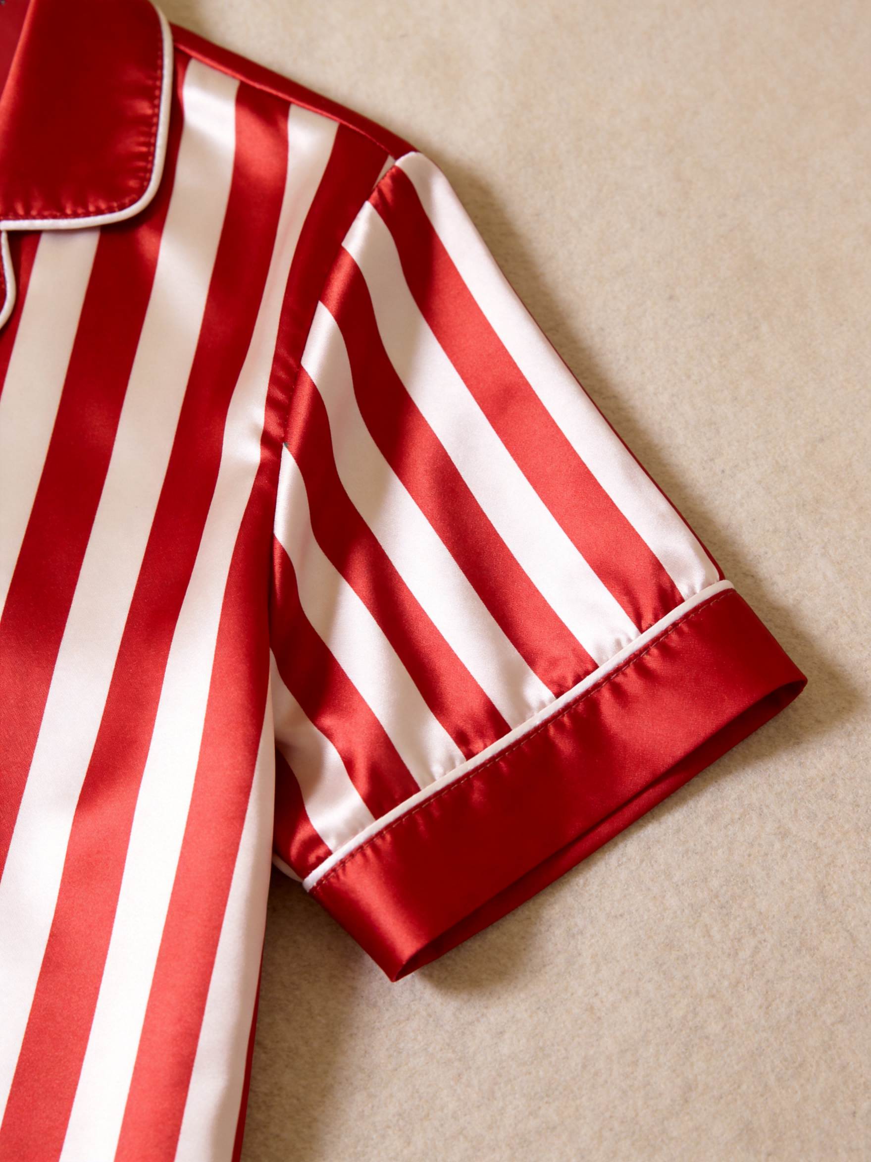 Classic Striped Satin Matching Couple Pajamas – Short Sleeve Button-Down Top & Pants Sleepwear Set