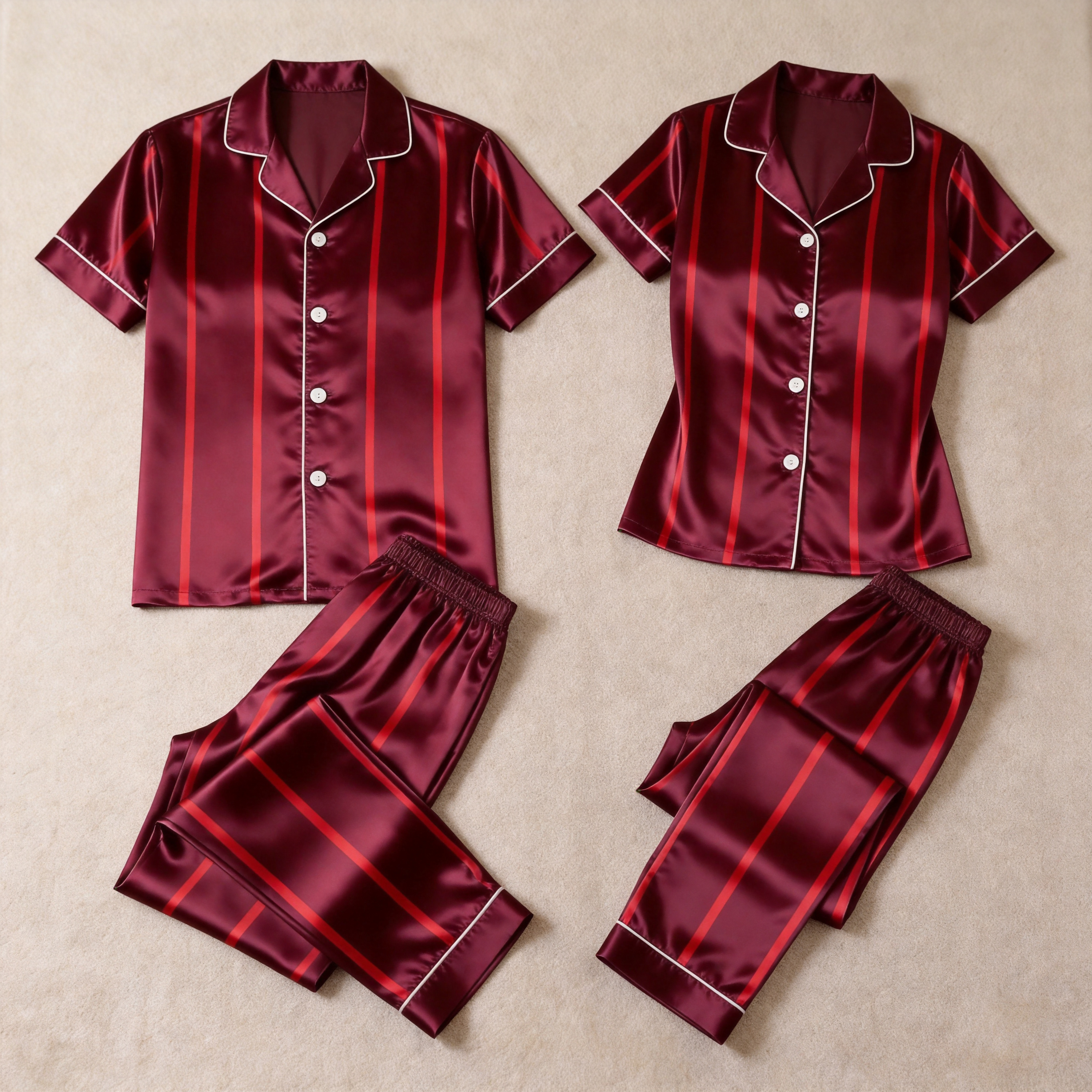 Luxury Vertical Stripe Satin Couples Pajamas