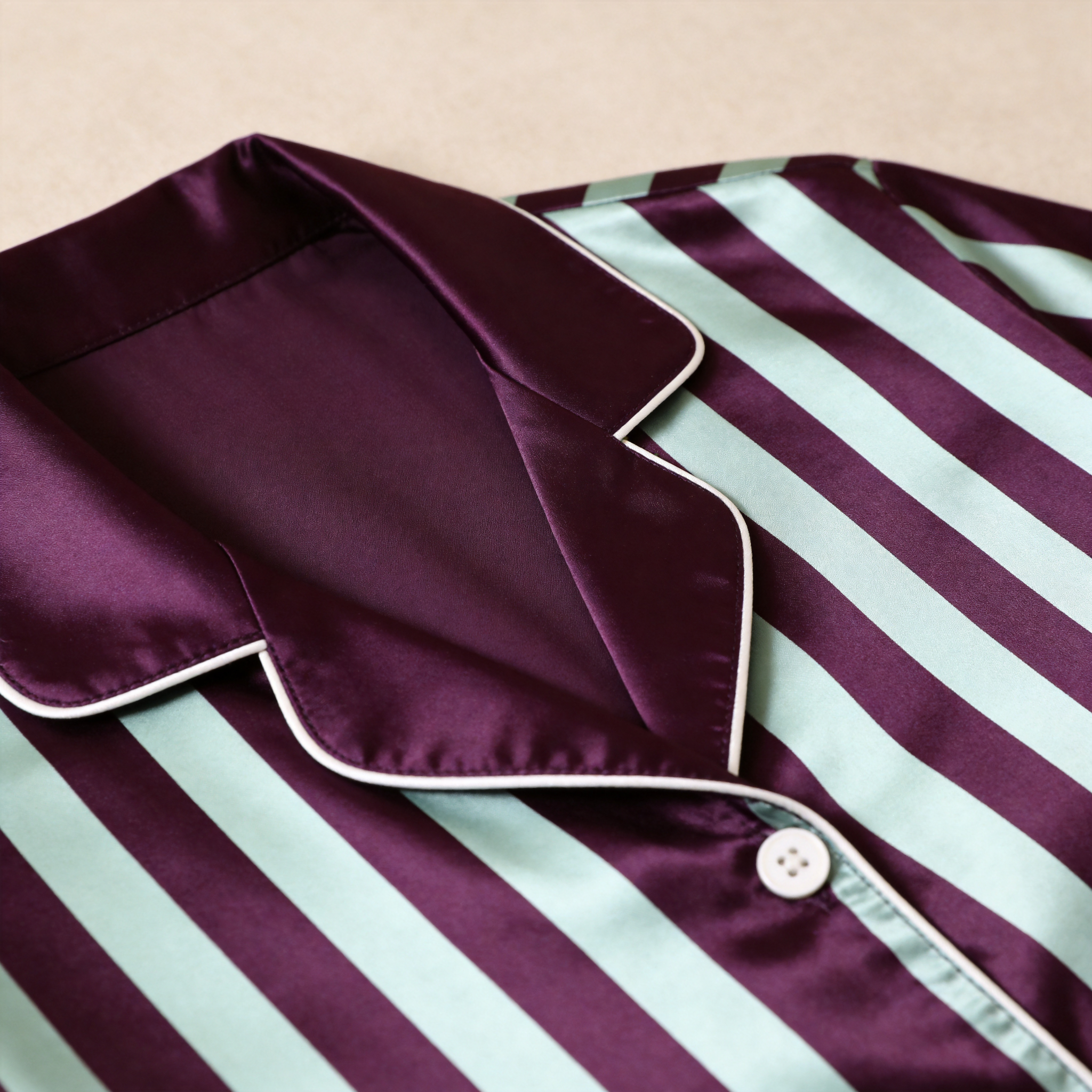 Vertical Stripe Short Sleeve Notched Collar Button-Down Shirt and Long Pants Nightwear