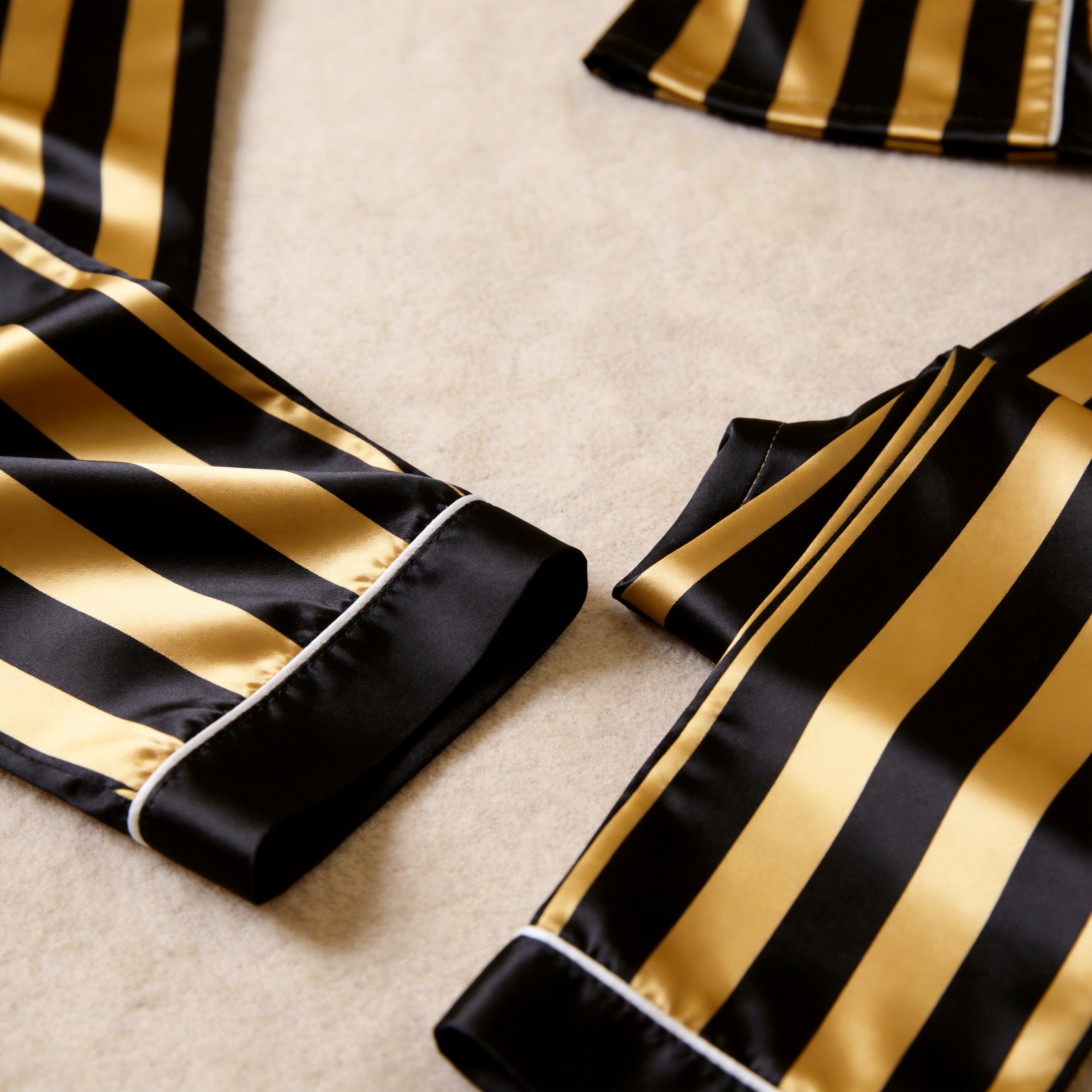 Luxury Vertical Yellow Stripe Satin Couples Pajamas