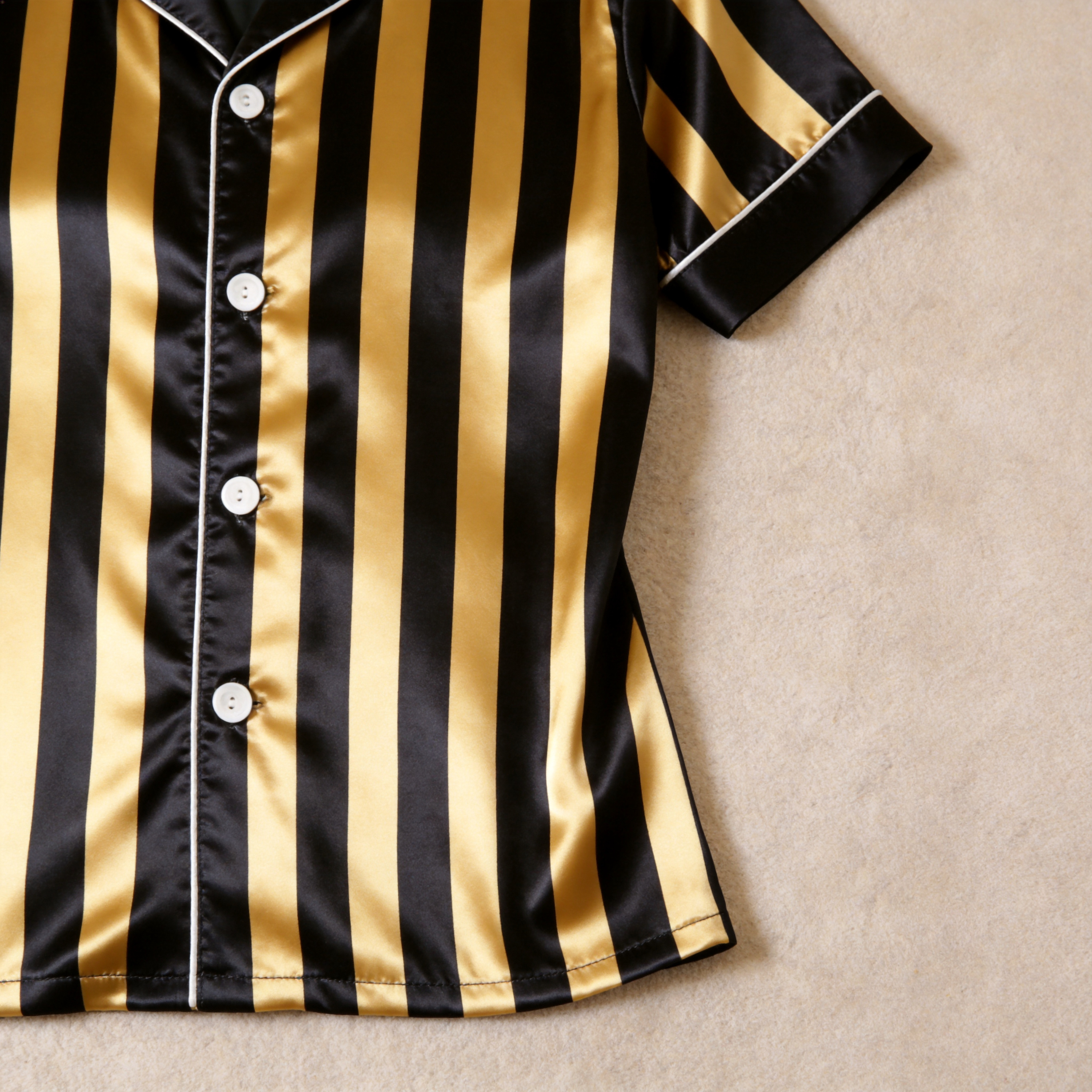 Luxury Vertical Yellow Stripe Satin Couples Pajamas