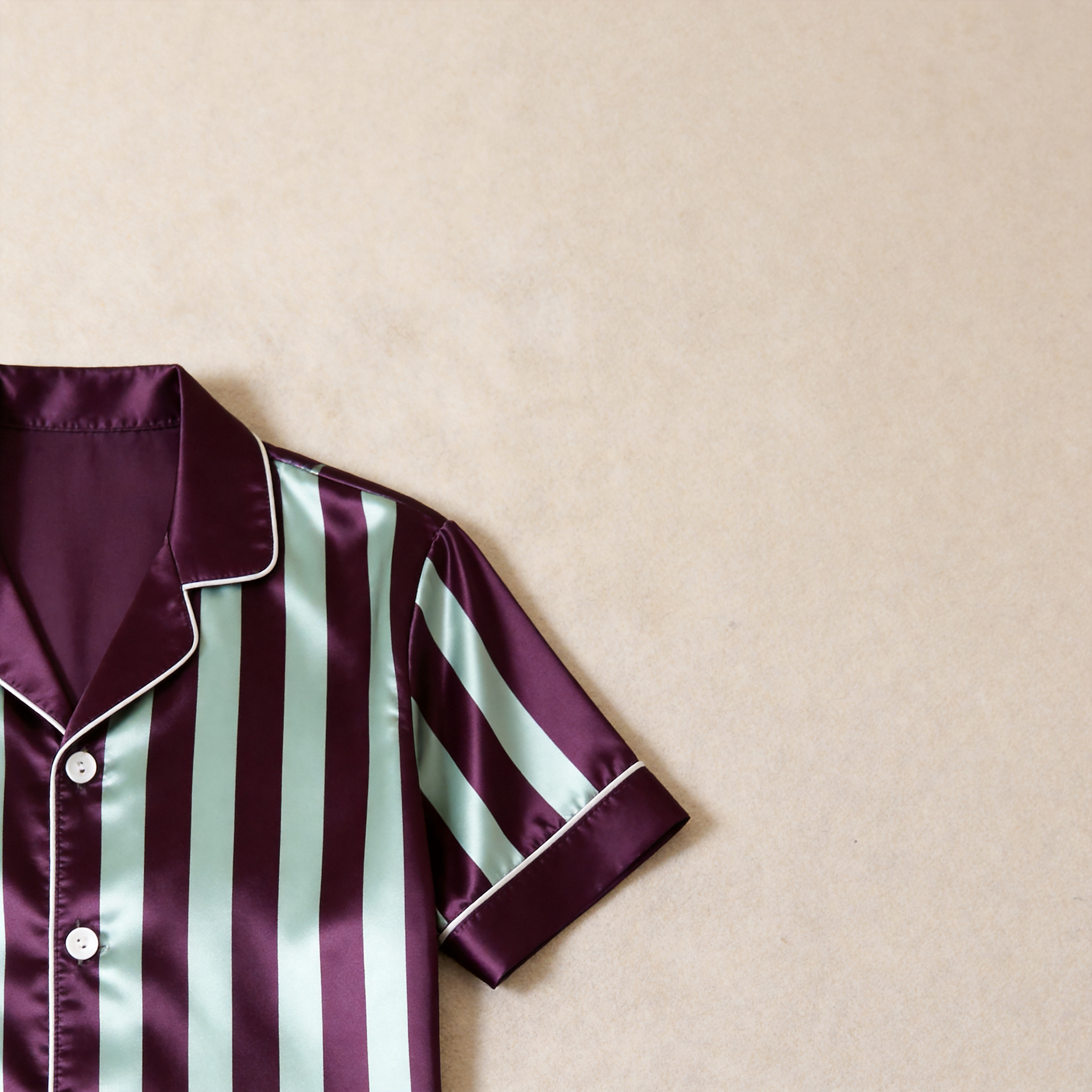 Vertical Stripe Short Sleeve Notched Collar Button-Down Shirt and Long Pants Nightwear