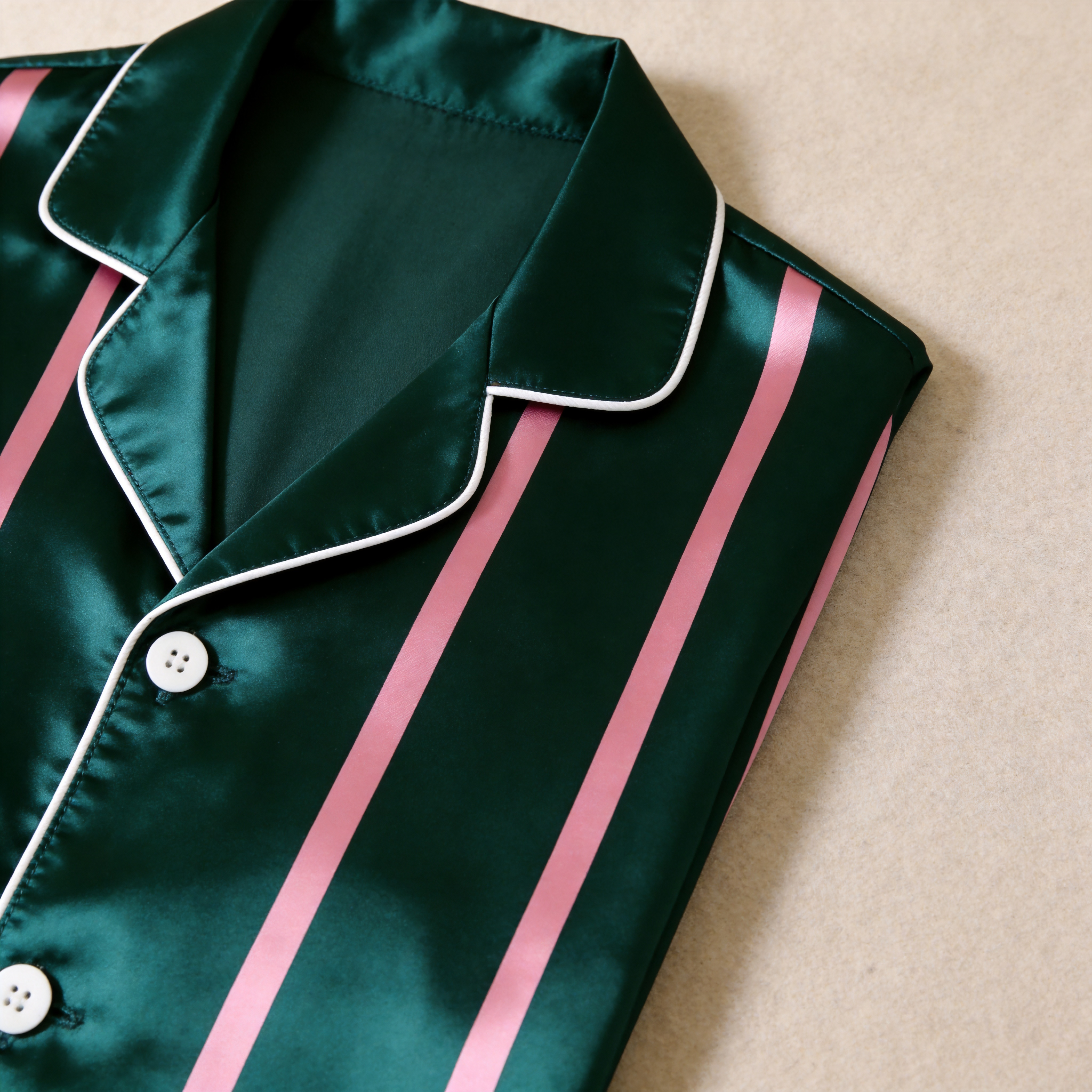 Vertical Stripe Short Sleeve Notched Collar Button-Down Shirt and Long Pants Nightwear