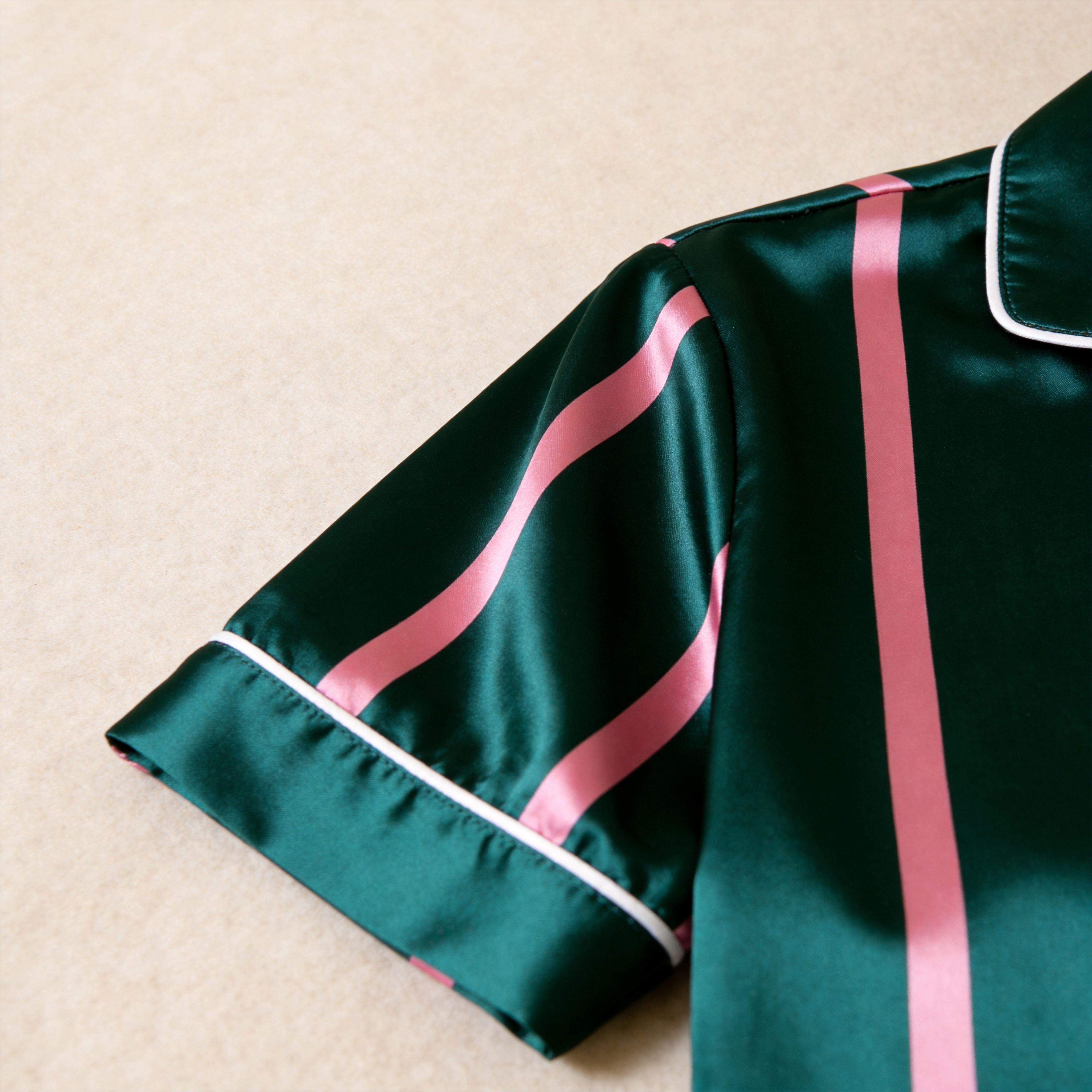 Vertical Stripe Short Sleeve Notched Collar Button-Down Shirt and Long Pants Nightwear