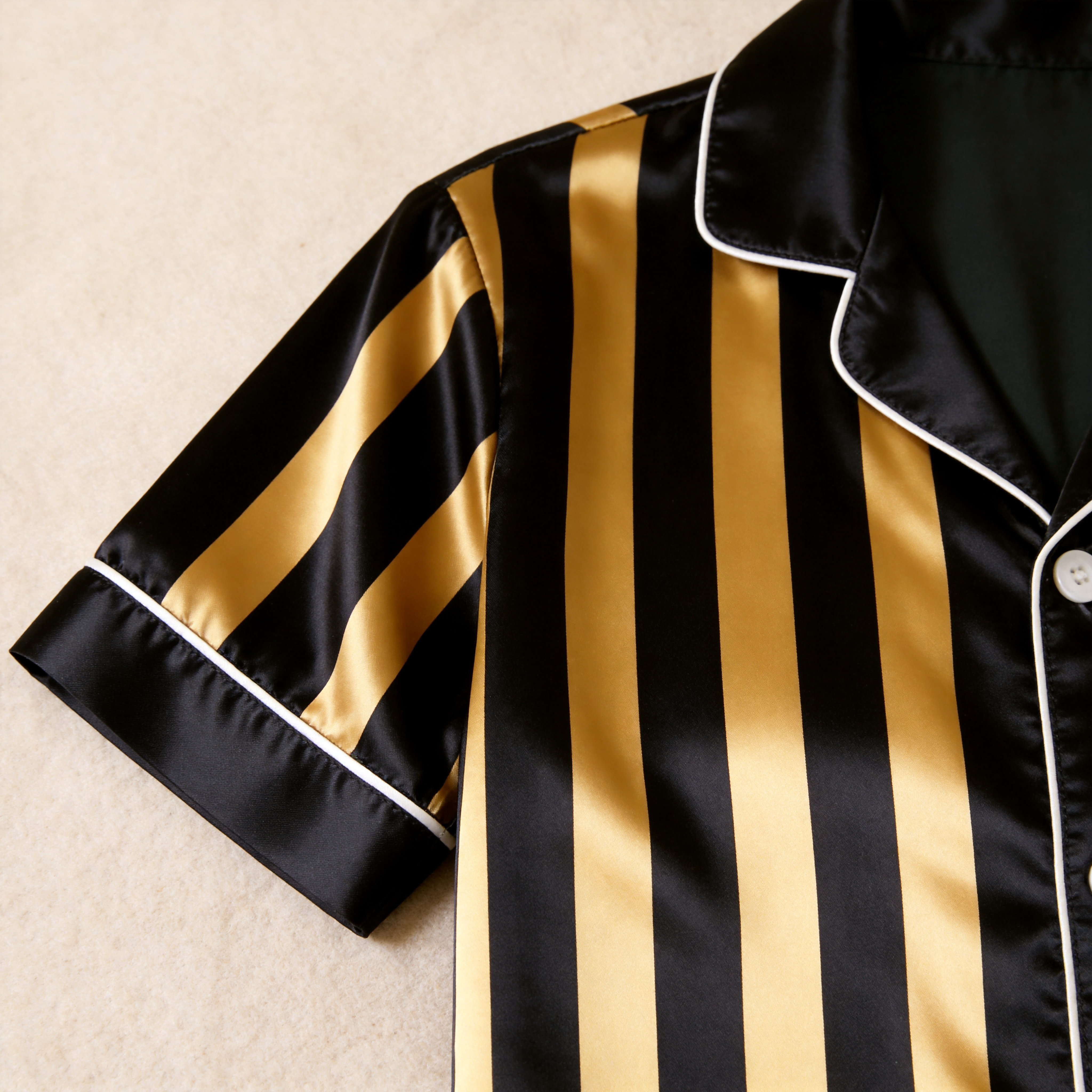 Luxury Vertical Yellow Stripe Satin Couples Pajamas