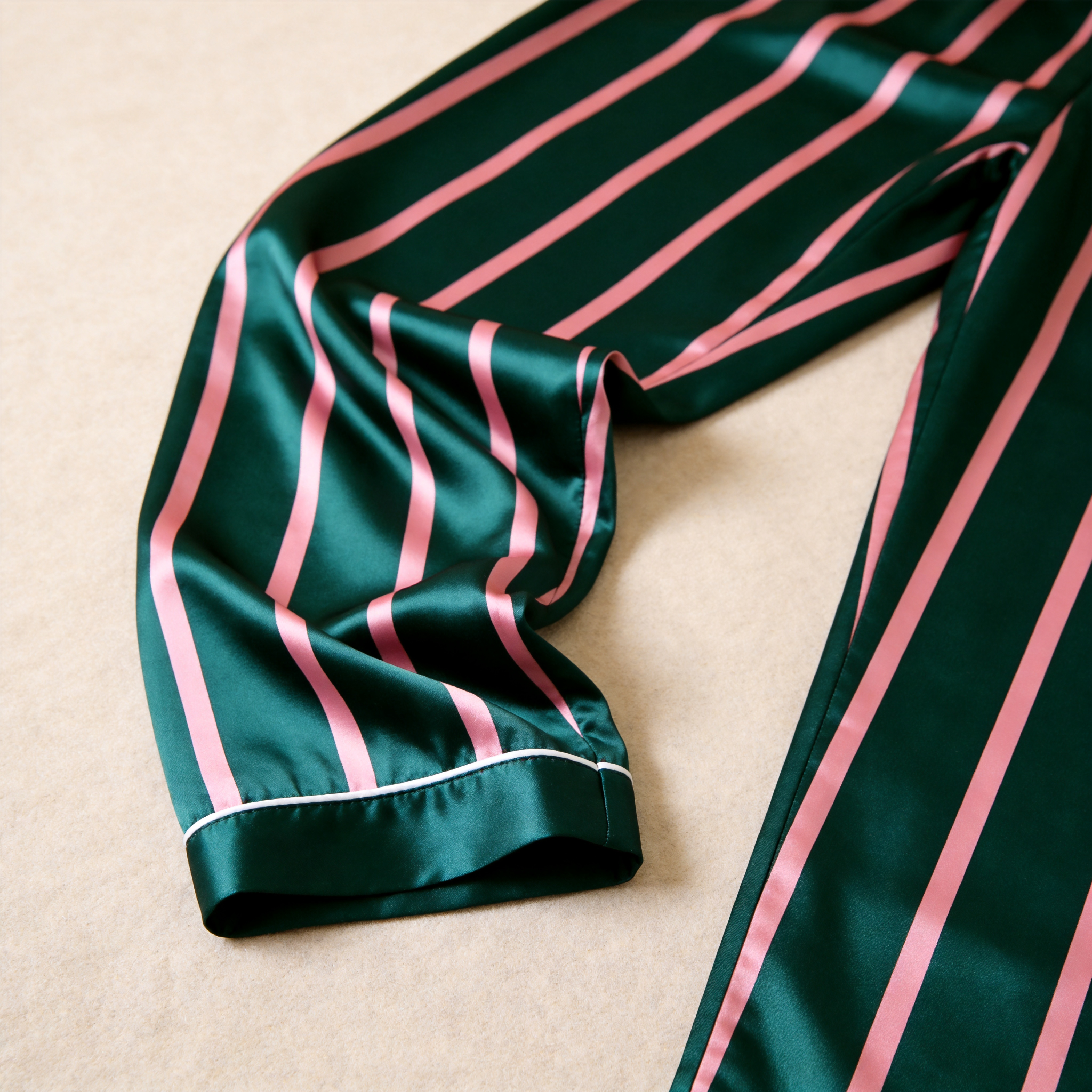 Vertical Stripe Short Sleeve Notched Collar Button-Down Shirt and Long Pants Nightwear