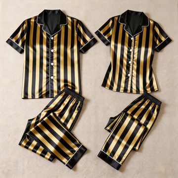 Luxury Vertical Yellow Stripe Satin Couples Pajamas