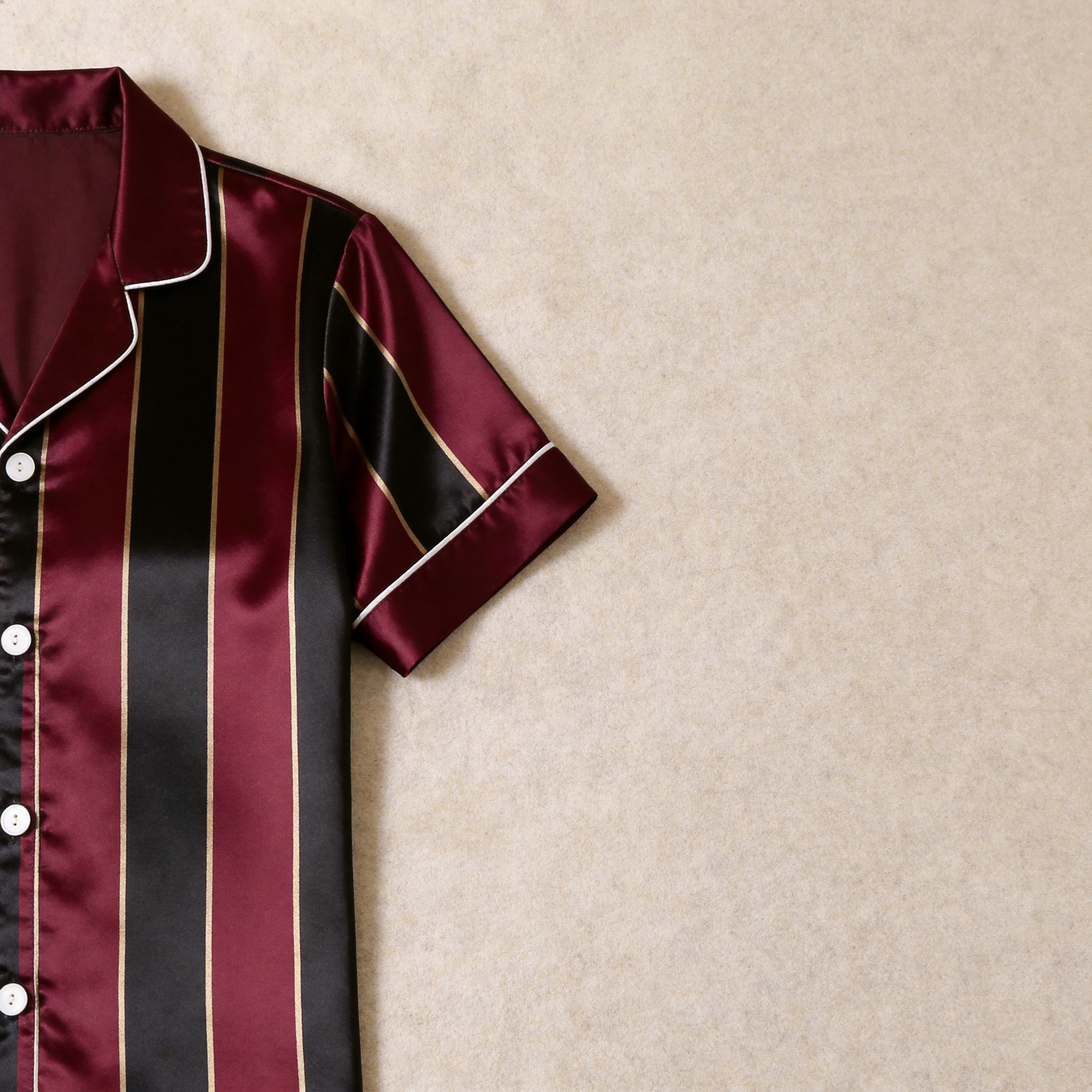 Vertical Stripe Short Sleeve Notched Collar Button-Down Shirt and Long Pants Nightwear