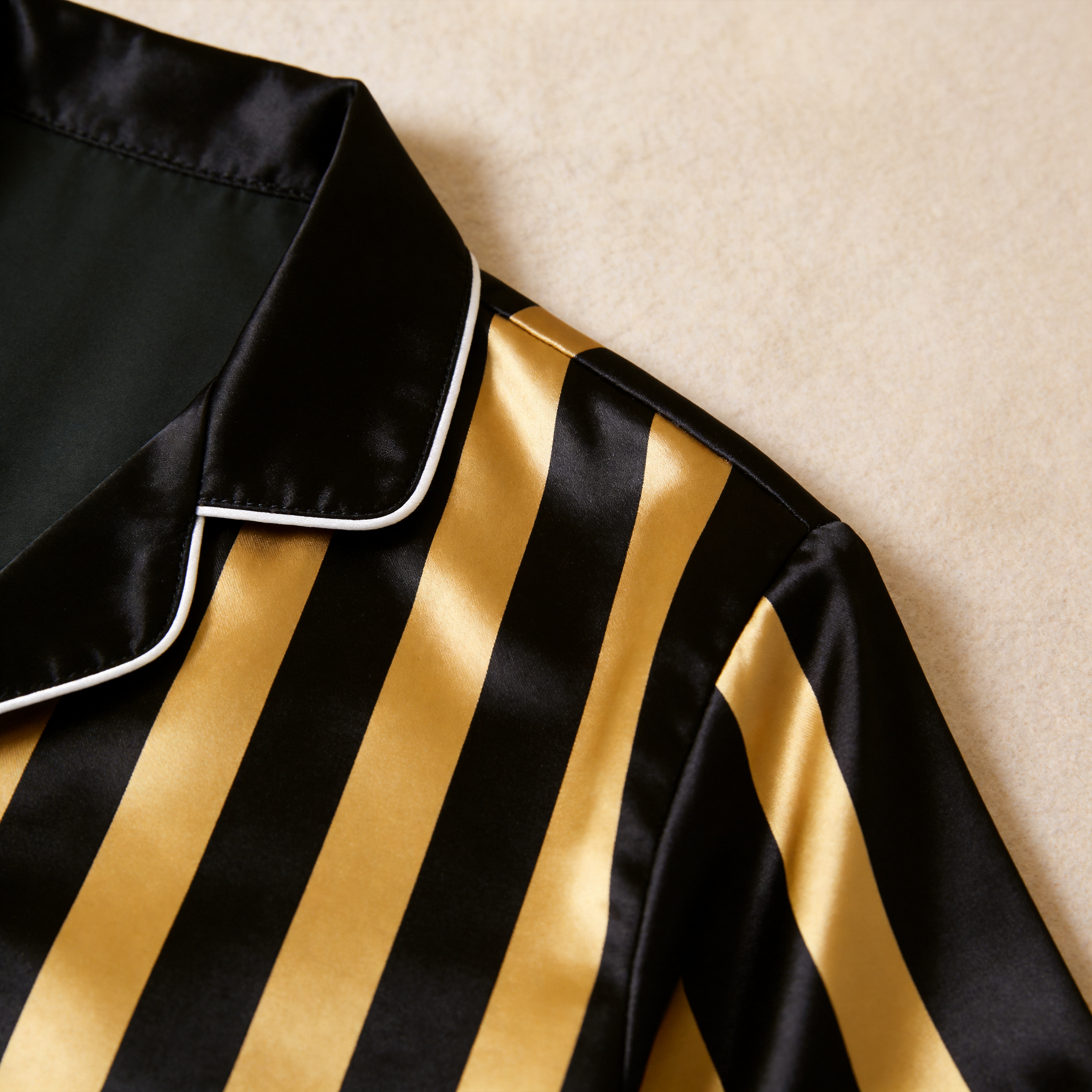 Luxury Vertical Yellow Stripe Satin Couples Pajamas