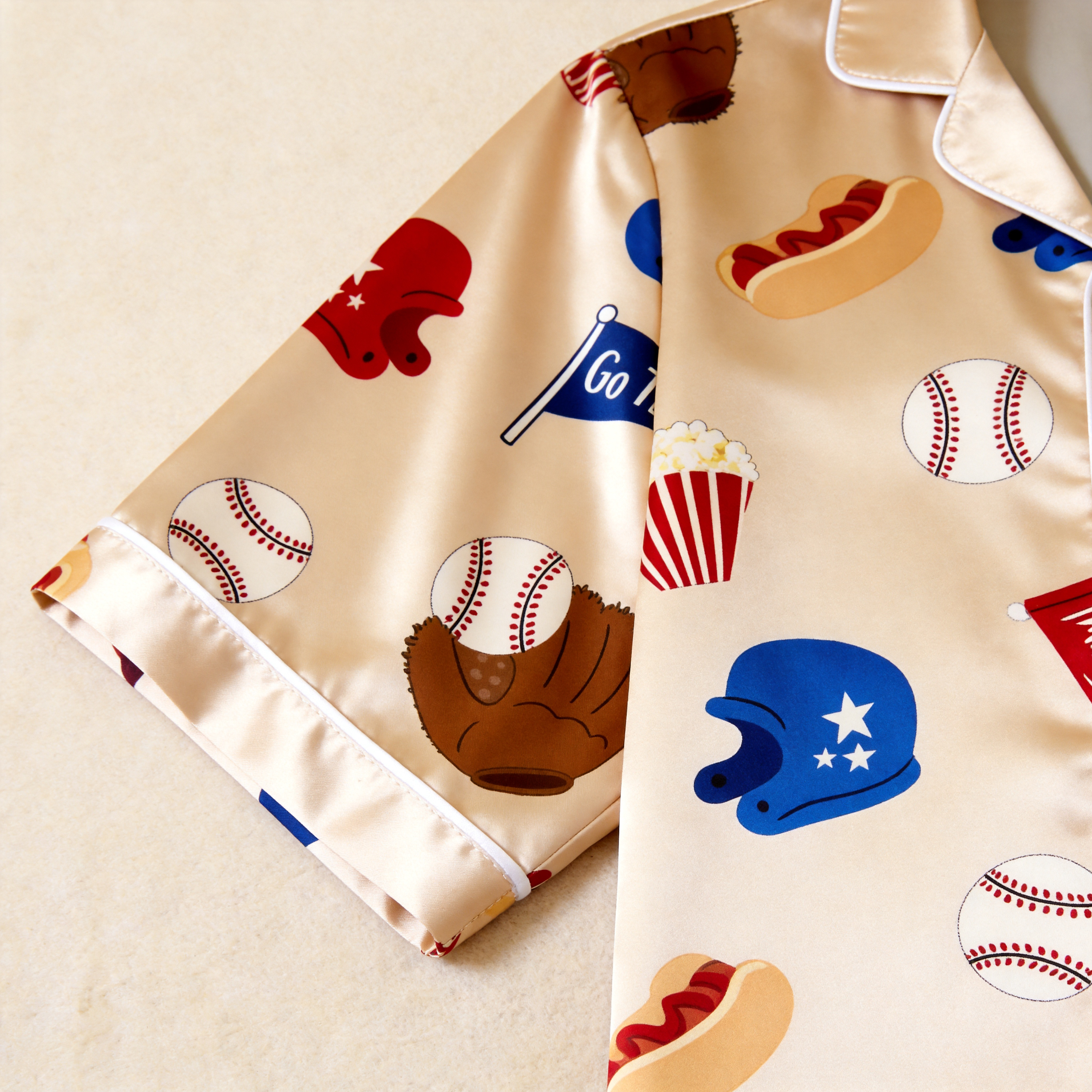 American Football Print Satin Matching Couple Pajamas – Short Sleeve Button-Down Top & Pants Sleepwear Set