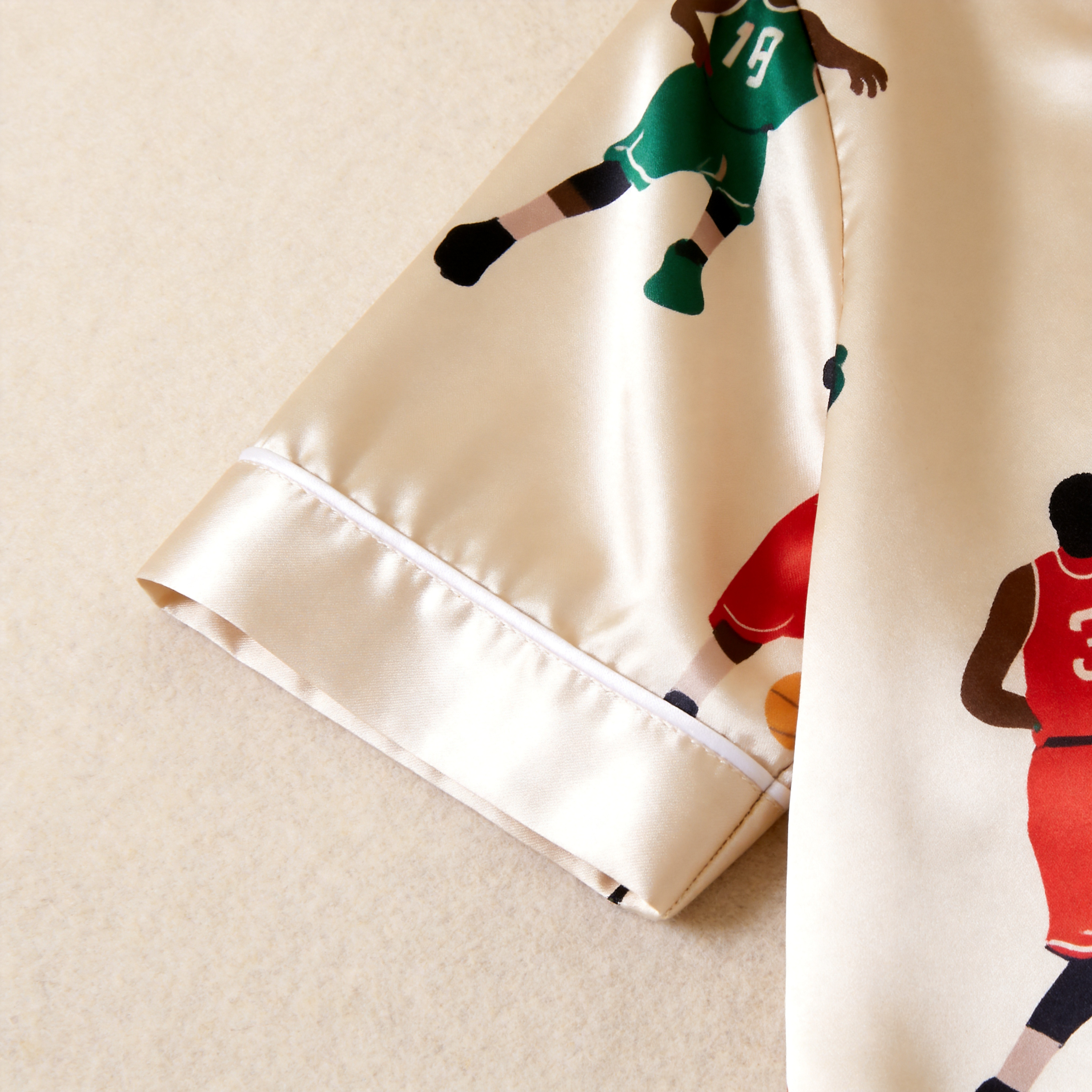 American Football Print Satin Matching Couple Pajamas – Short Sleeve Button-Down Top & Pants Sleepwear Set