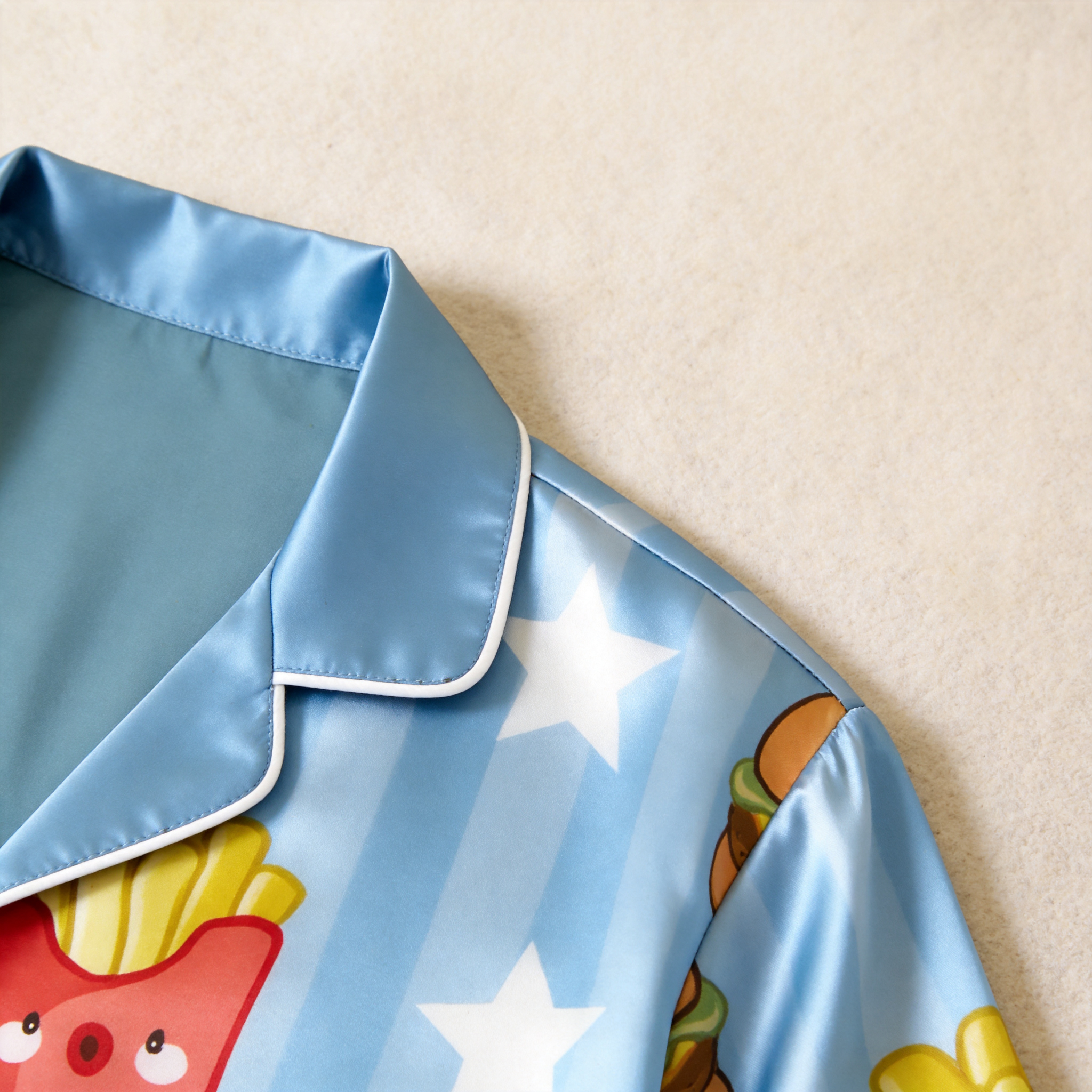 Burger & Fries Match Made in Heaven Satin Matching Couple Pajamas – Short Sleeve Button-Down Top & Pants Sleepwear Set