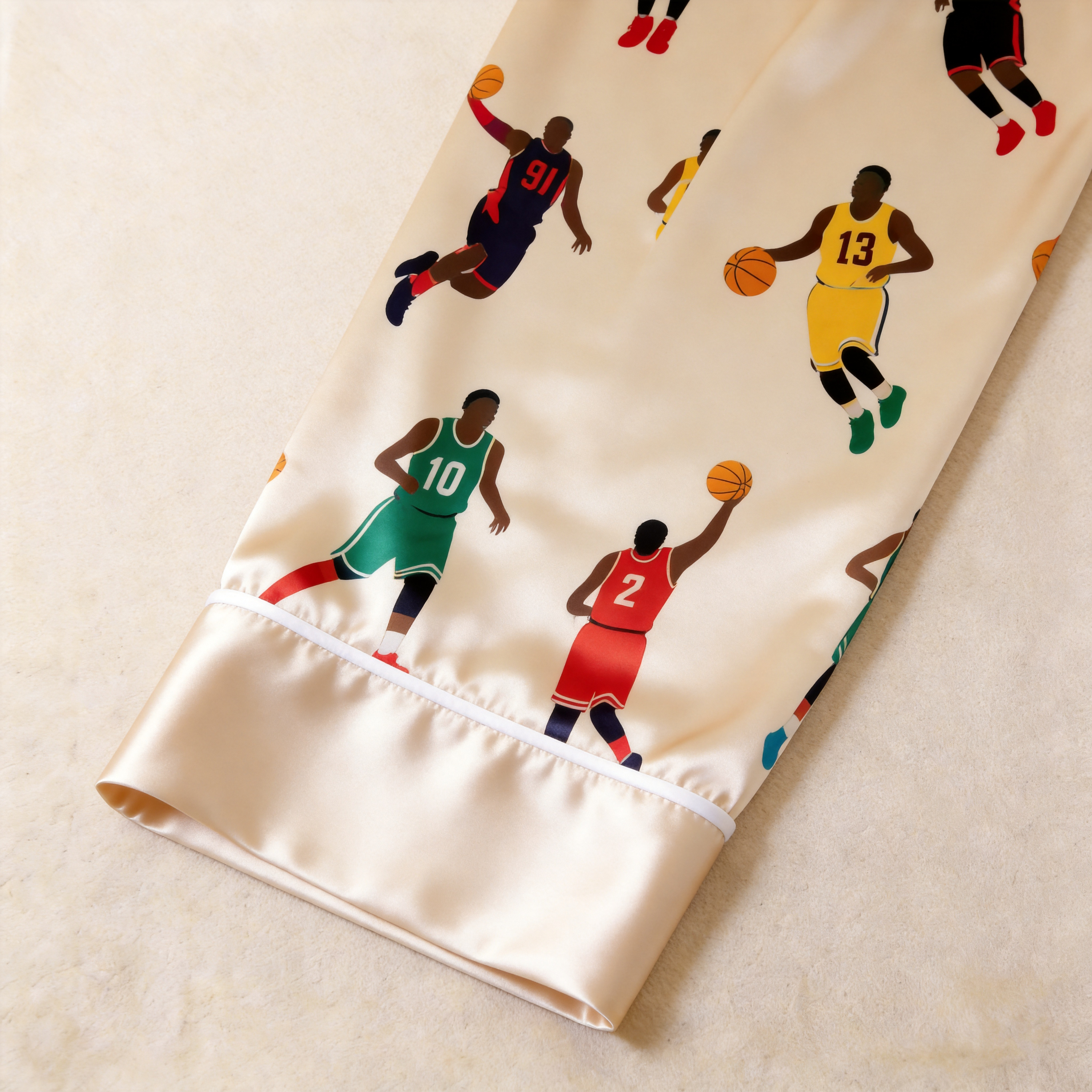 American Football Print Satin Matching Couple Pajamas – Short Sleeve Button-Down Top & Pants Sleepwear Set