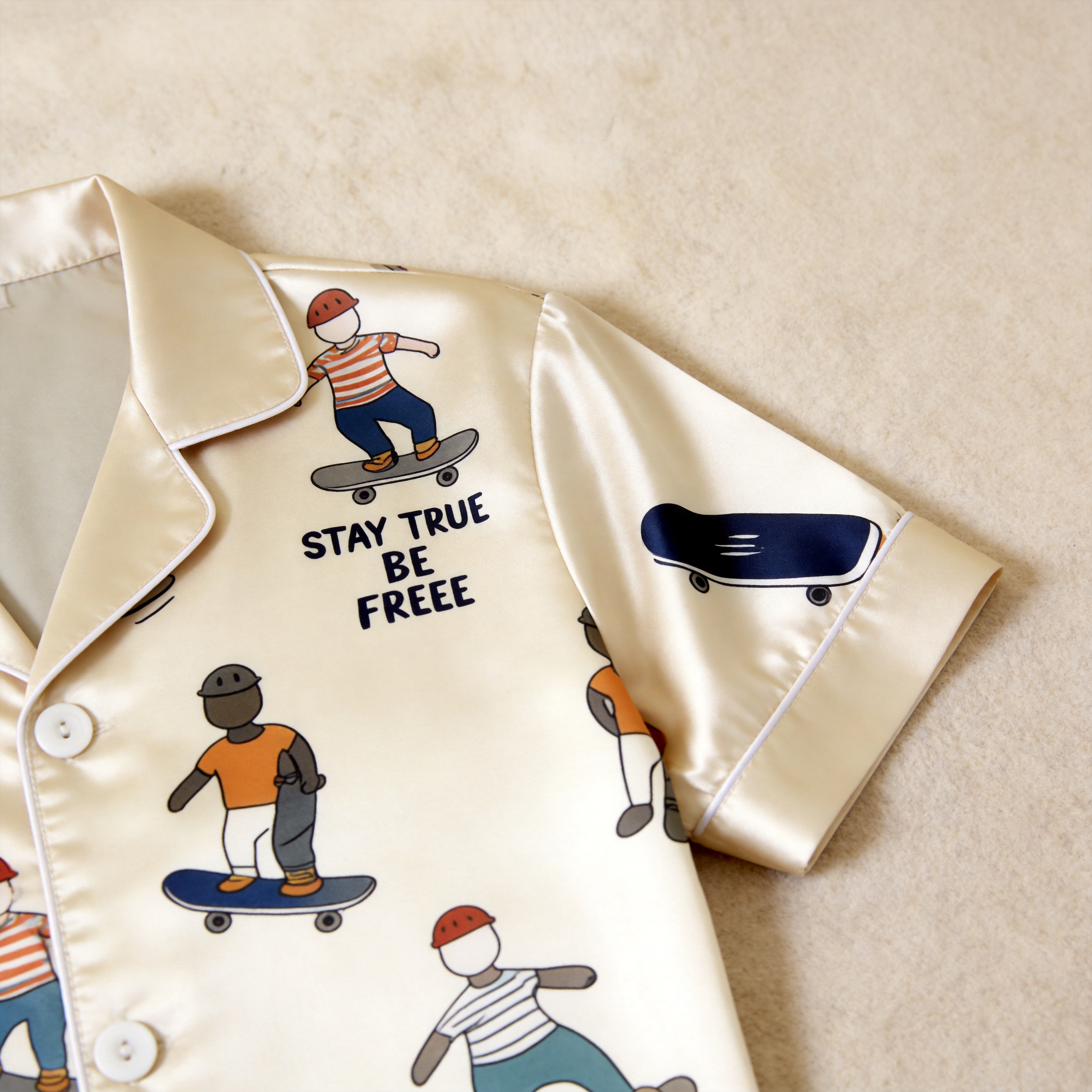 American Football Print Satin Matching Couple Pajamas – Short Sleeve Button-Down Top & Pants Sleepwear Set